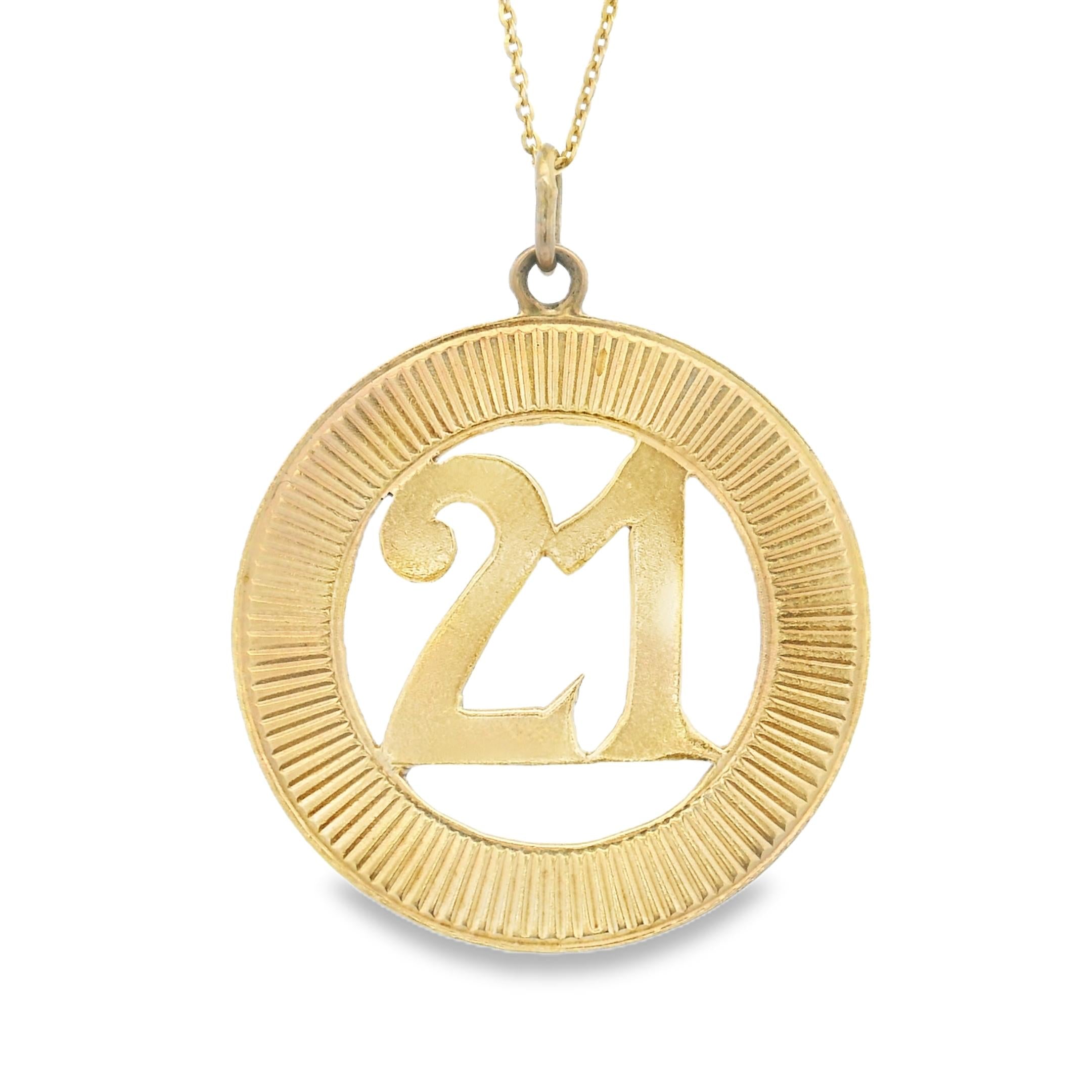 Vintage Engine Turned '21' 14k Gold Charm