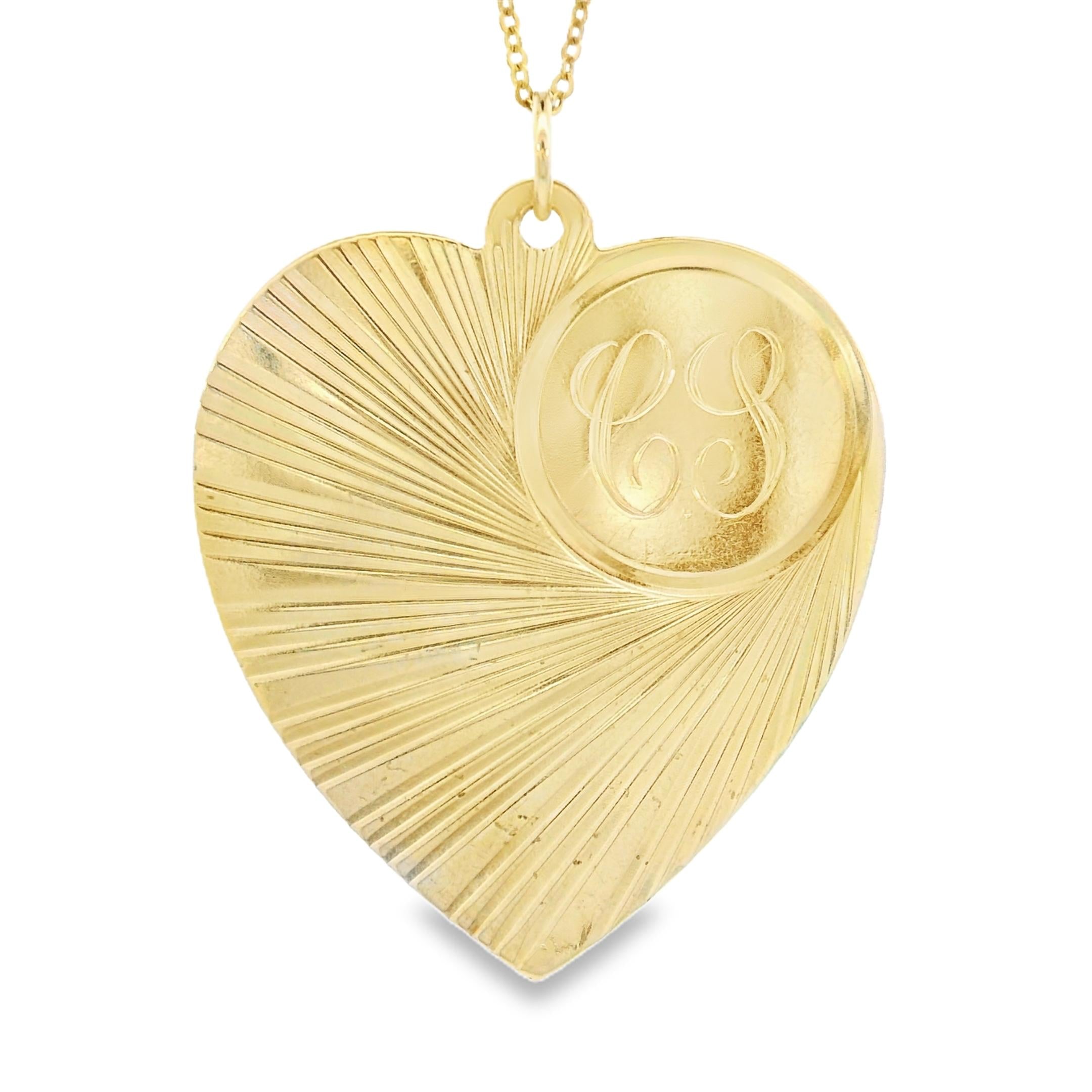 Vintage Engine Turned "CS" Heart 14k Gold Charm