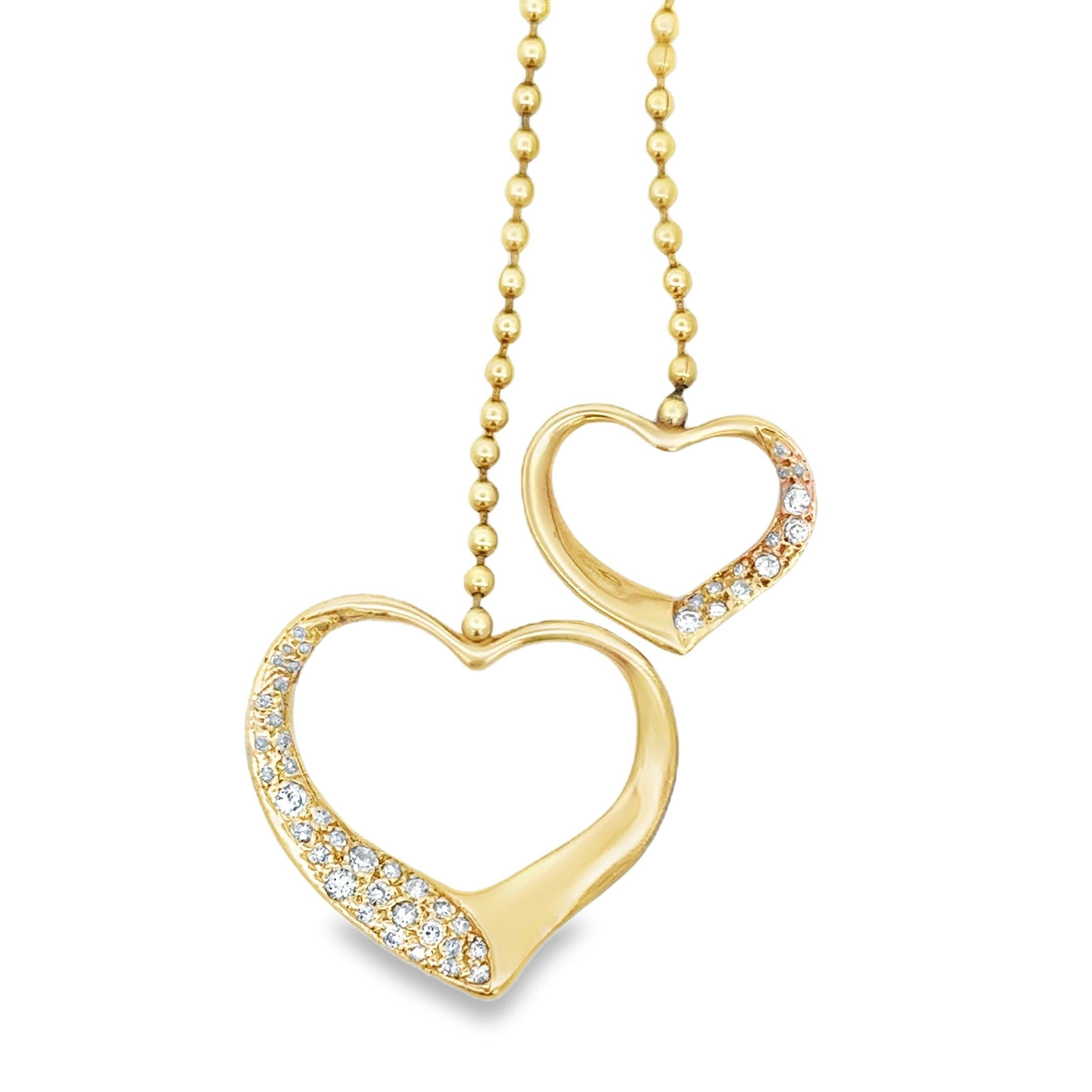 14k Yellow Gold Vintage 39" Layered Hearts Necklace with Diamonds