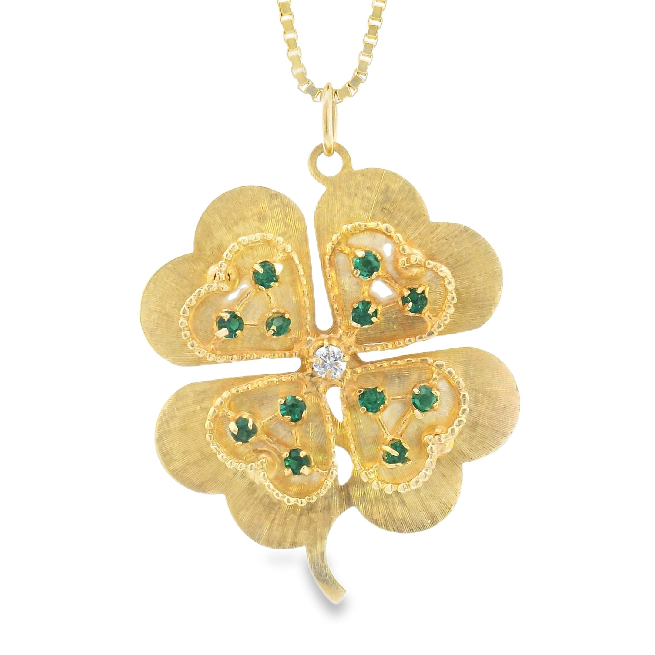 Vintage 14k Diamond & Green Tourmalines Clover Pendant