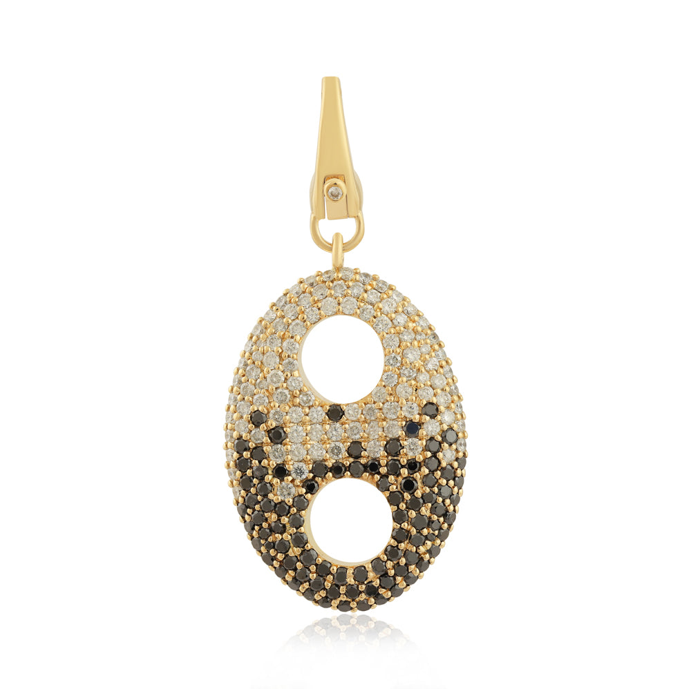 14k Yellow Gold 1.8 Carat Pave White and Black Diamond Lobster Clasp Bail Mariner Charm Pendant