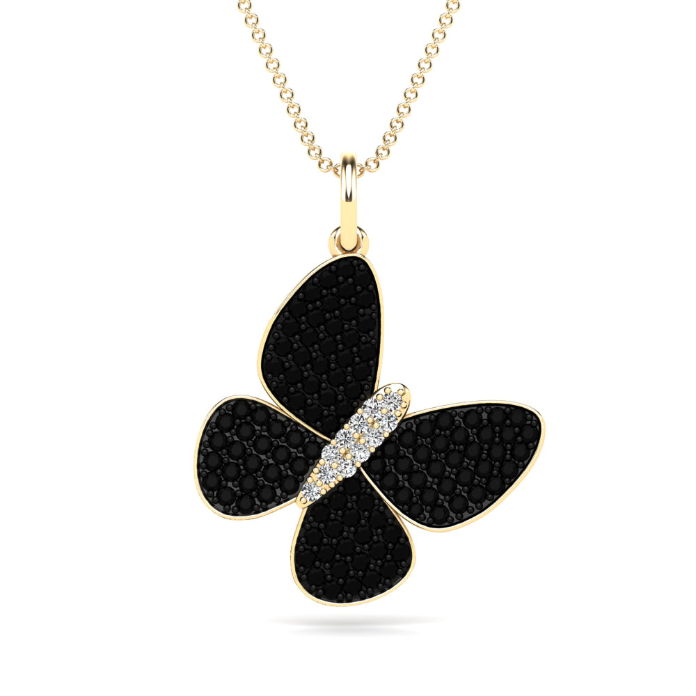 14k Yellow Gold 1.27 Carat Pave Black and White Diamond Butterfly Charm Pendant