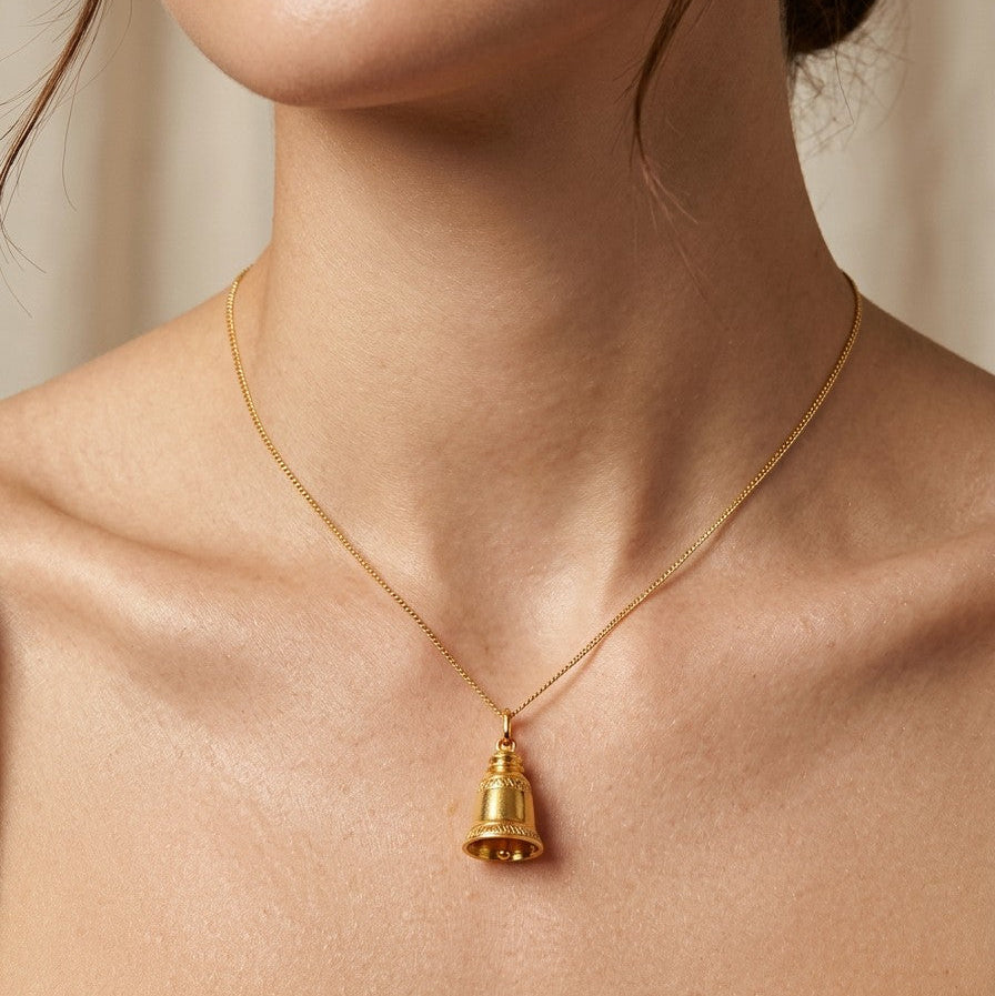 18k Yellow Gold Vintage Large Bell Charm Pendant