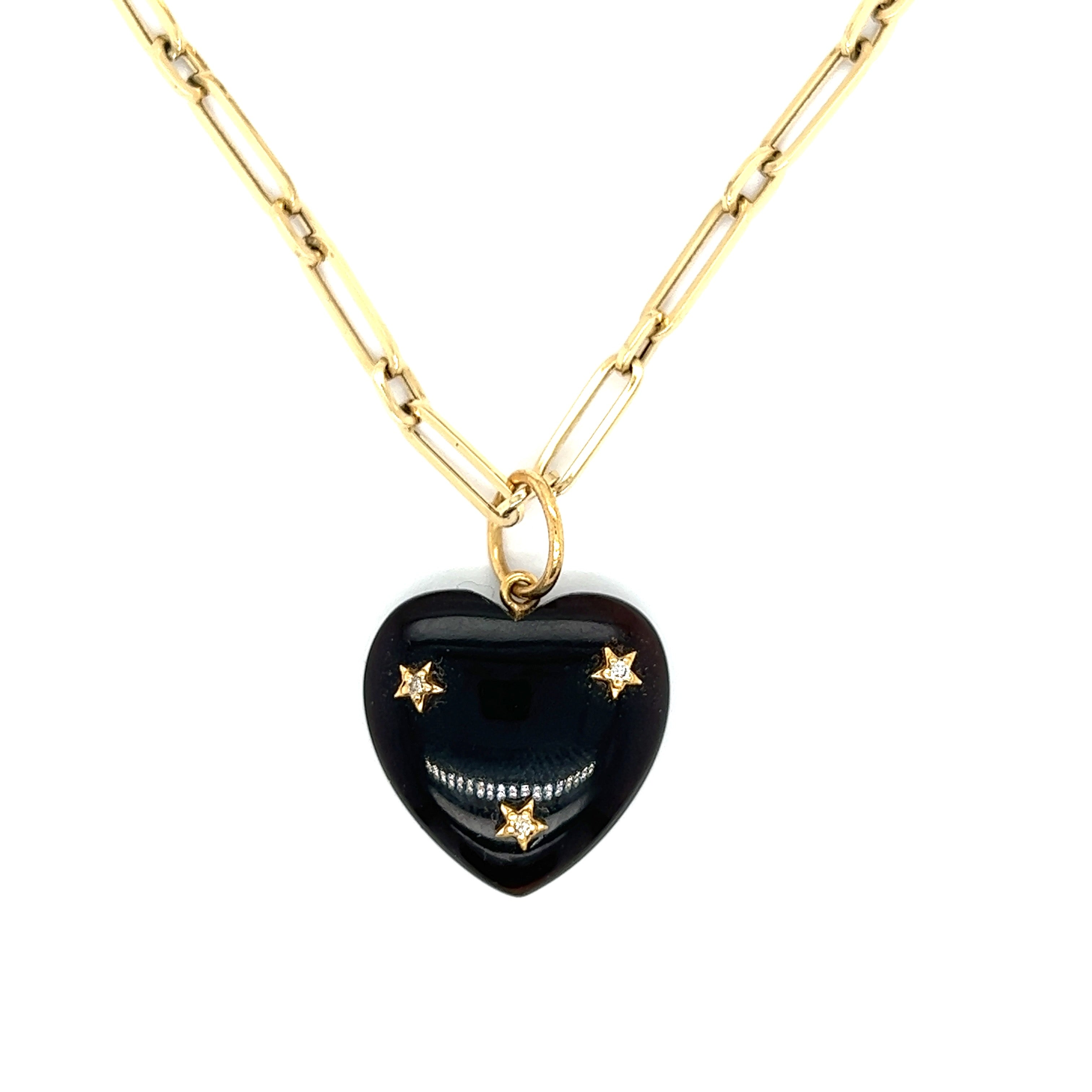 Collar de oro de 14 k con corazón de piedras preciosas