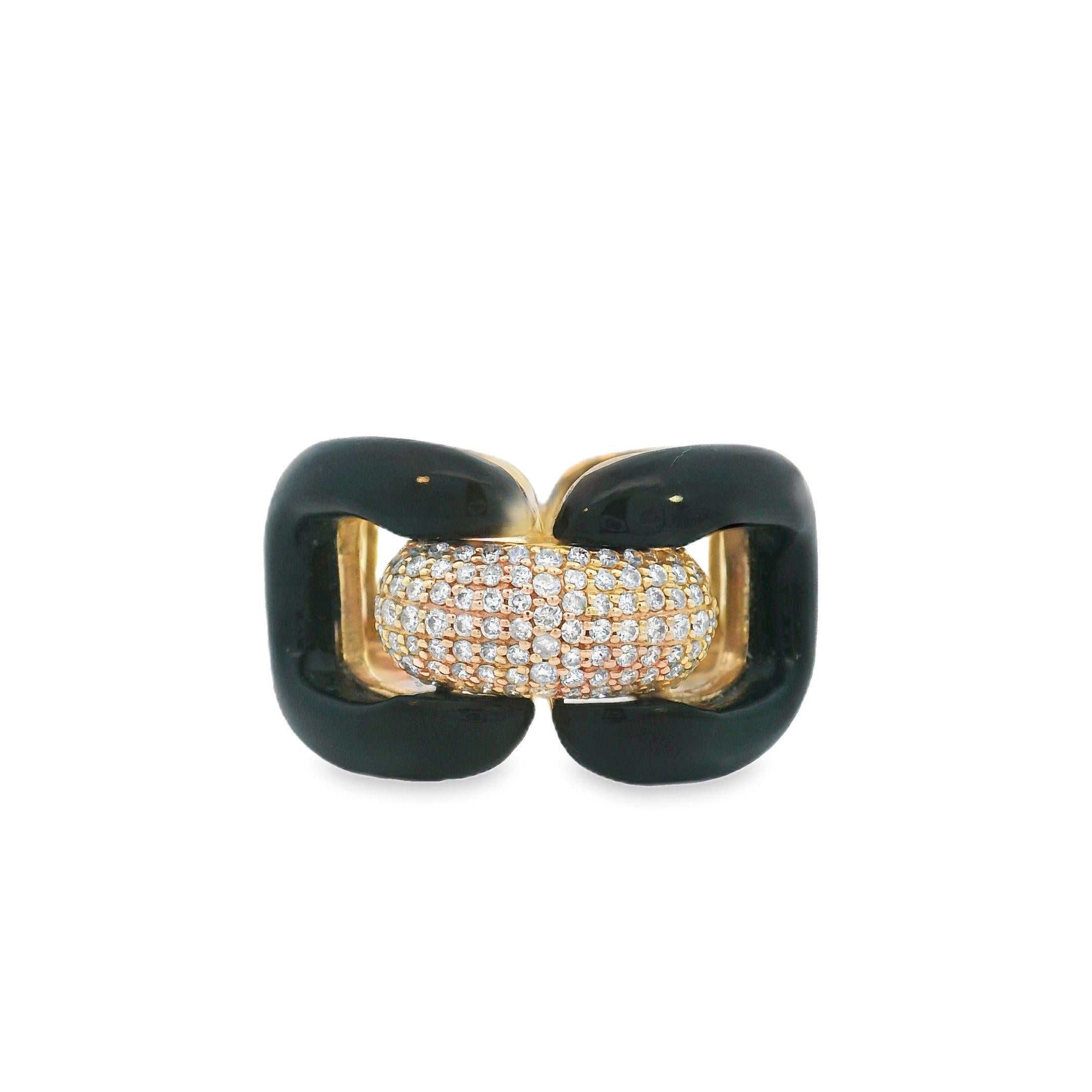 14k Yellow Gold Vintage Black Onyx and Diamond Ring
