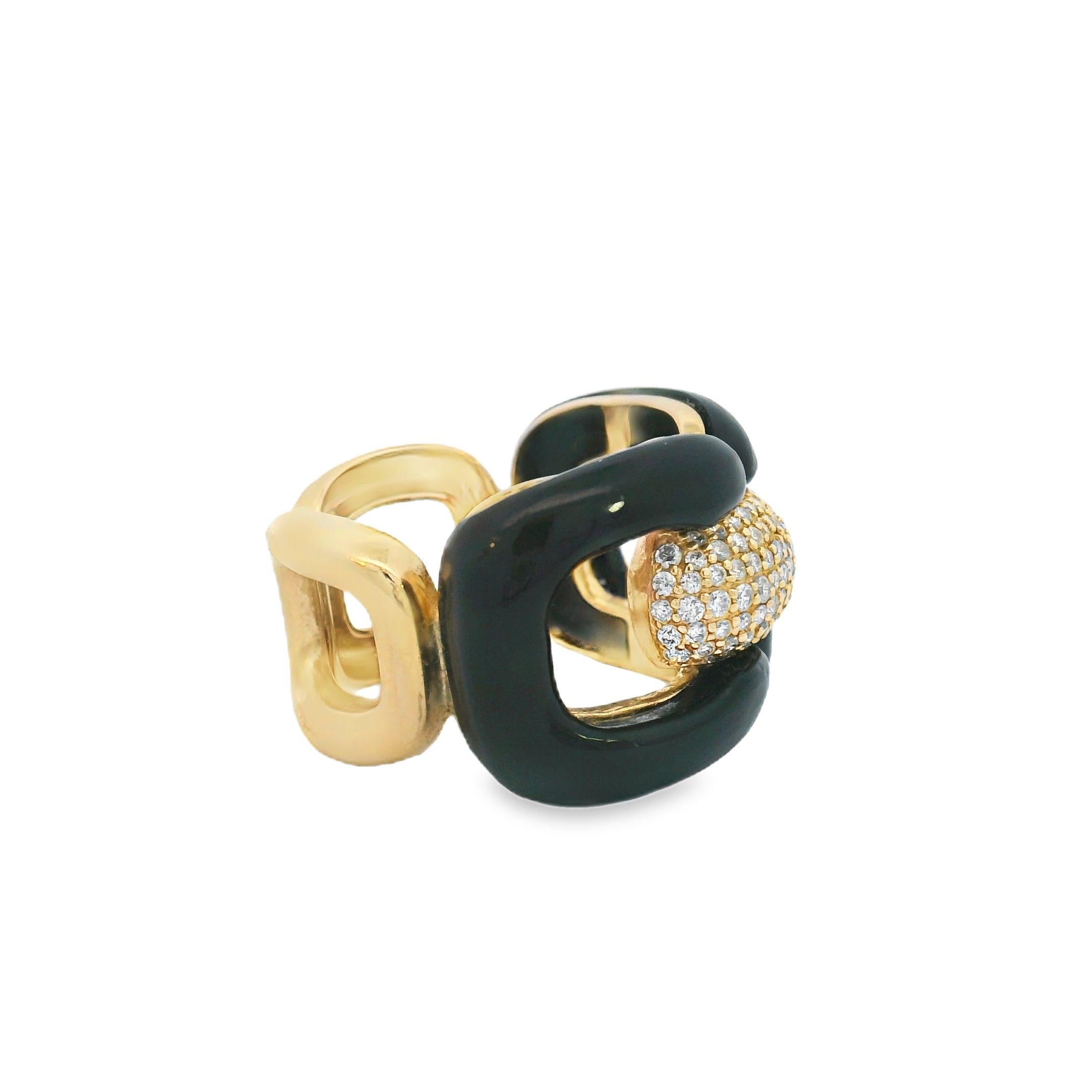 14k Yellow Gold Vintage Black Onyx and Diamond Ring