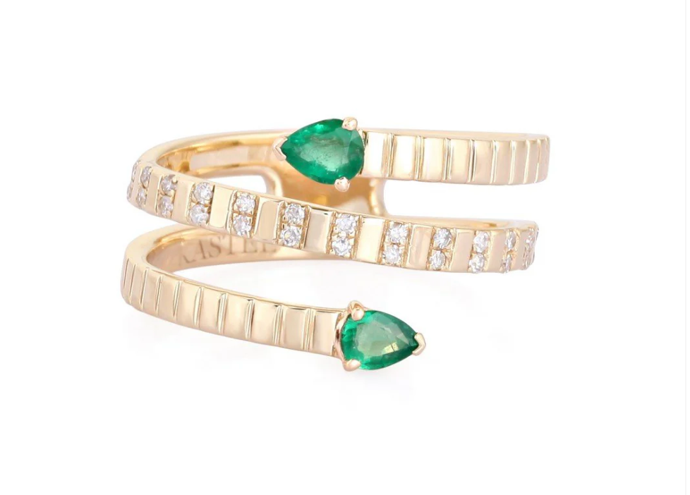 Wrapping Emerald and Diamond Ring 14k Gold