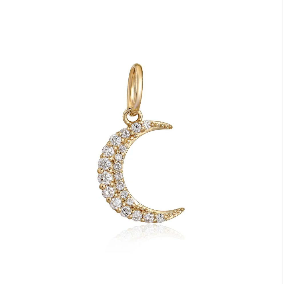 14k Yellow Gold Diamond Crescent Moon Charm