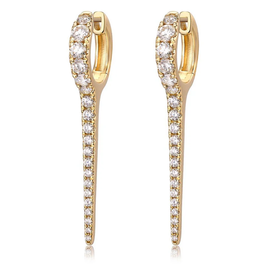 14k Yellow Gold Diamond Spike Earrings