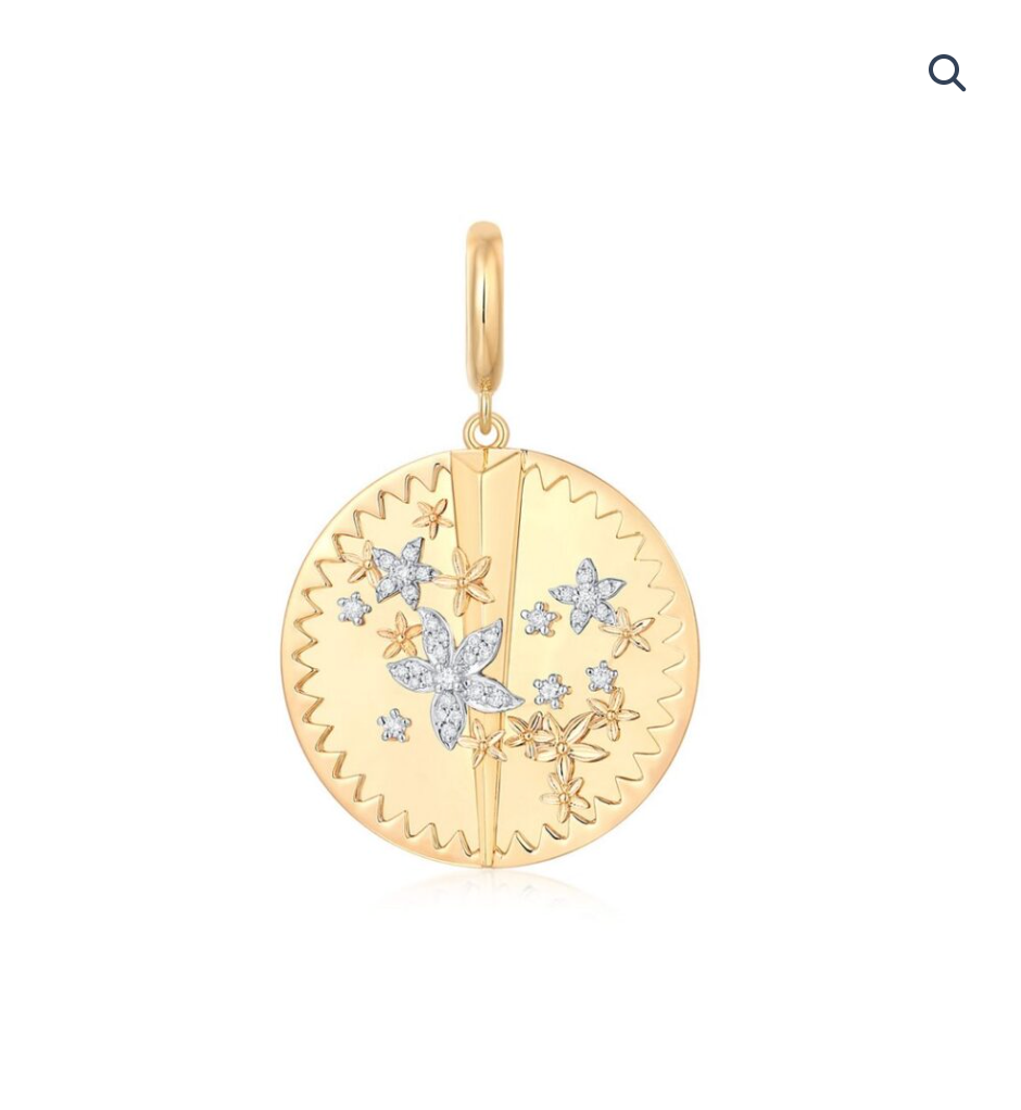 14k Yellow Gold Floral Diamond Charm with Openable Clasp