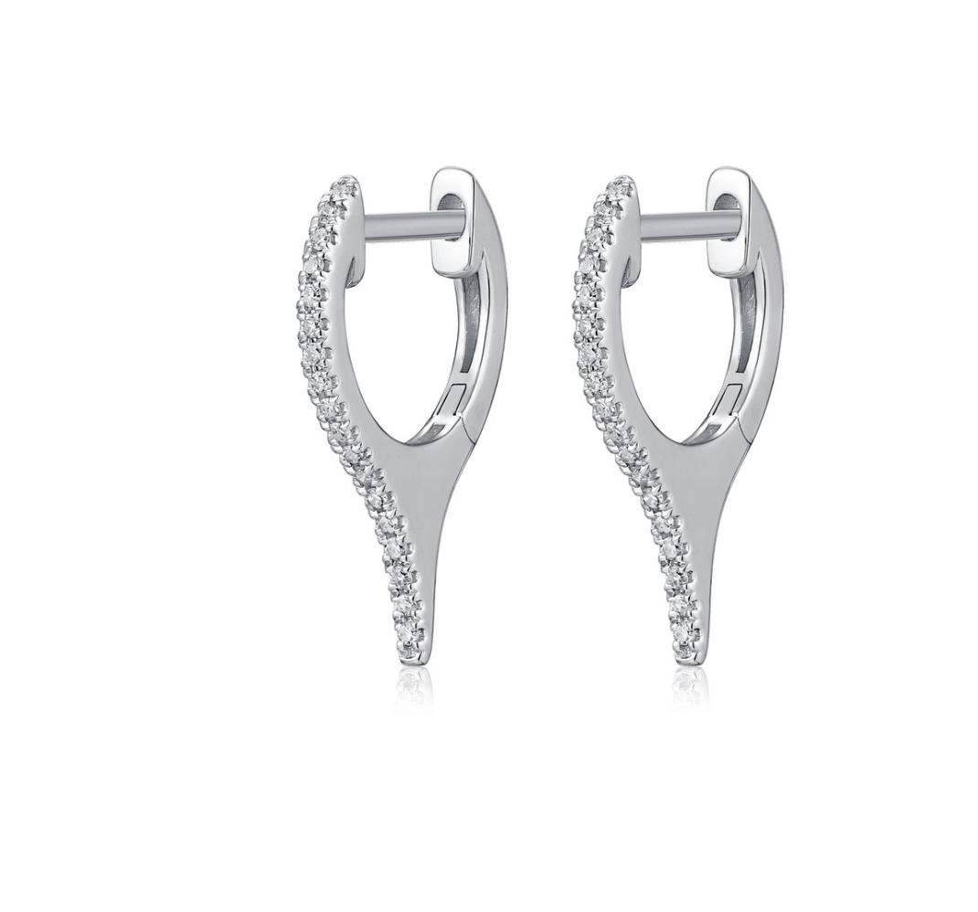 14k White Gold Diamond Spike Earrings