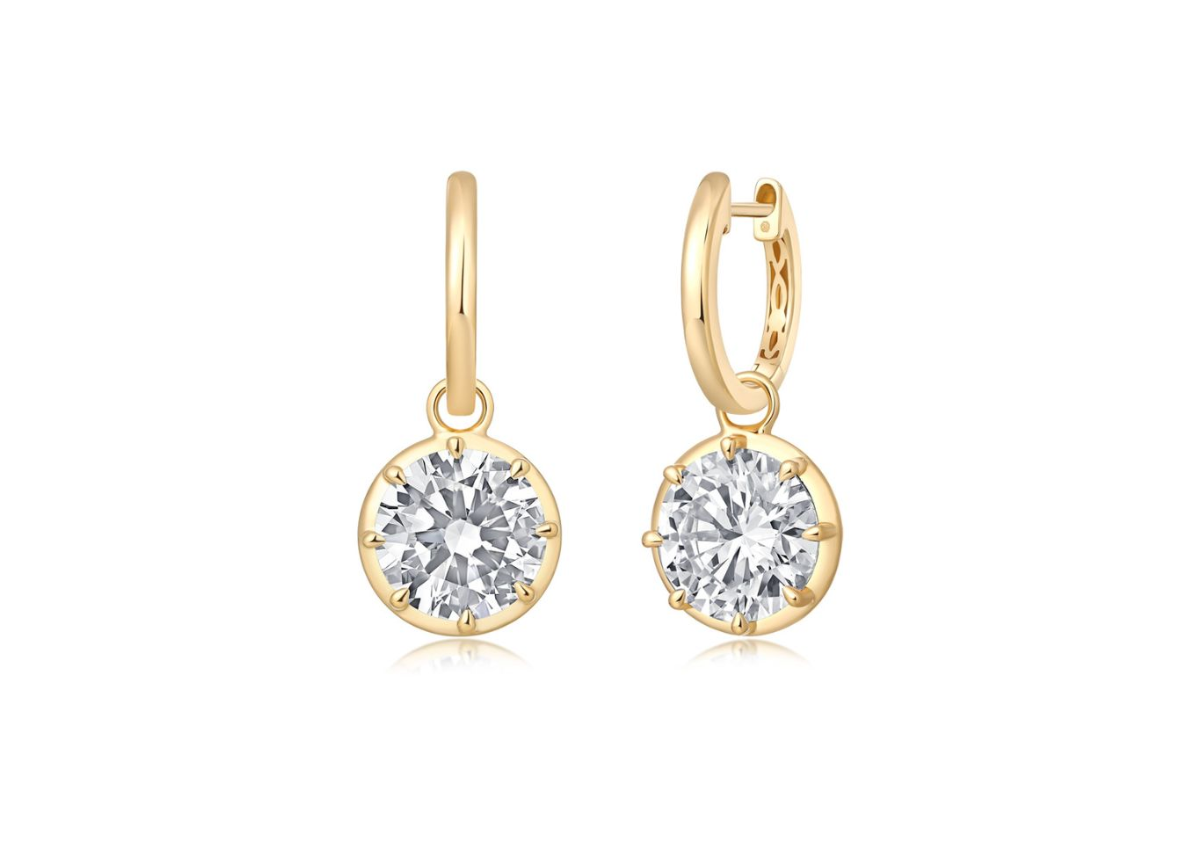 14k Yellow Gold Lab Diamond Georgian Setting Hoop Earrings