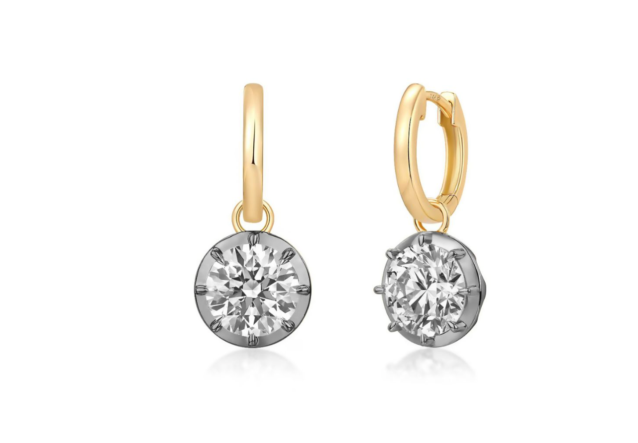 14k Yellow Gold Lab Diamond Georgian Setting Hoop Earrings