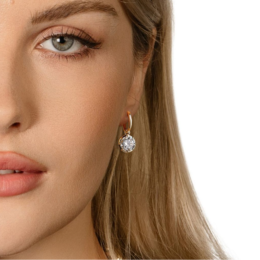 14k Yellow Gold Lab Diamond Georgian Setting Hoop Earrings