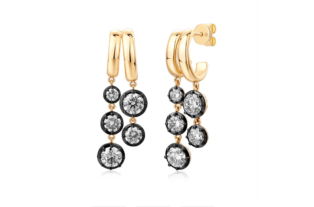 14k Yellow Gold Lab Diamond Georgian Setting 3 Drop Earrings