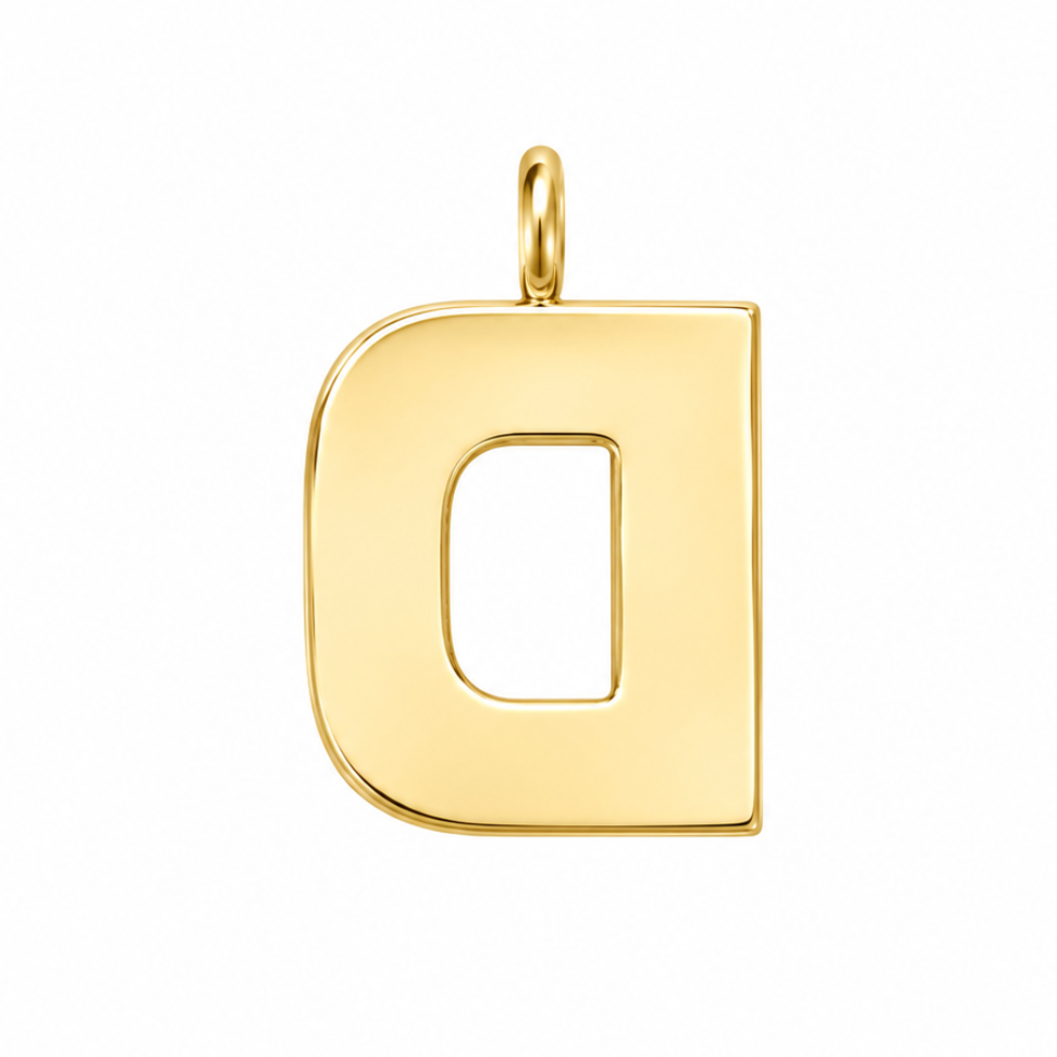 14k Yellow Gold Vintage Brushed Finish Large Letter "D" Initial Charm Pendant