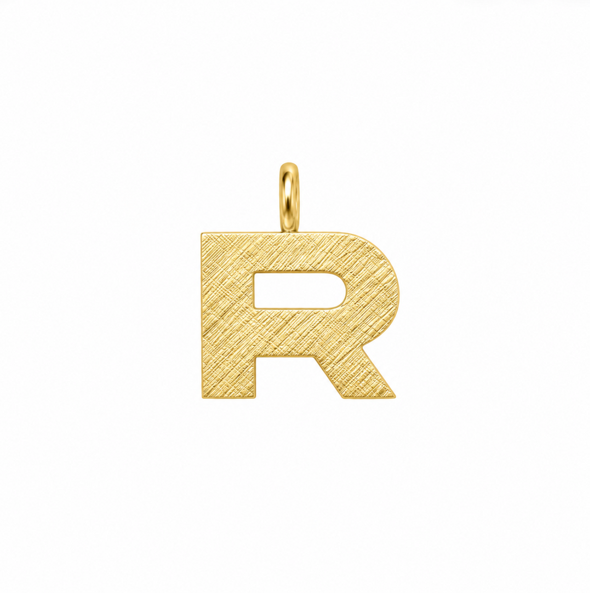 14k Yellow Gold Vintage Brushed Finish Letter "R" Initial Charm Pendant