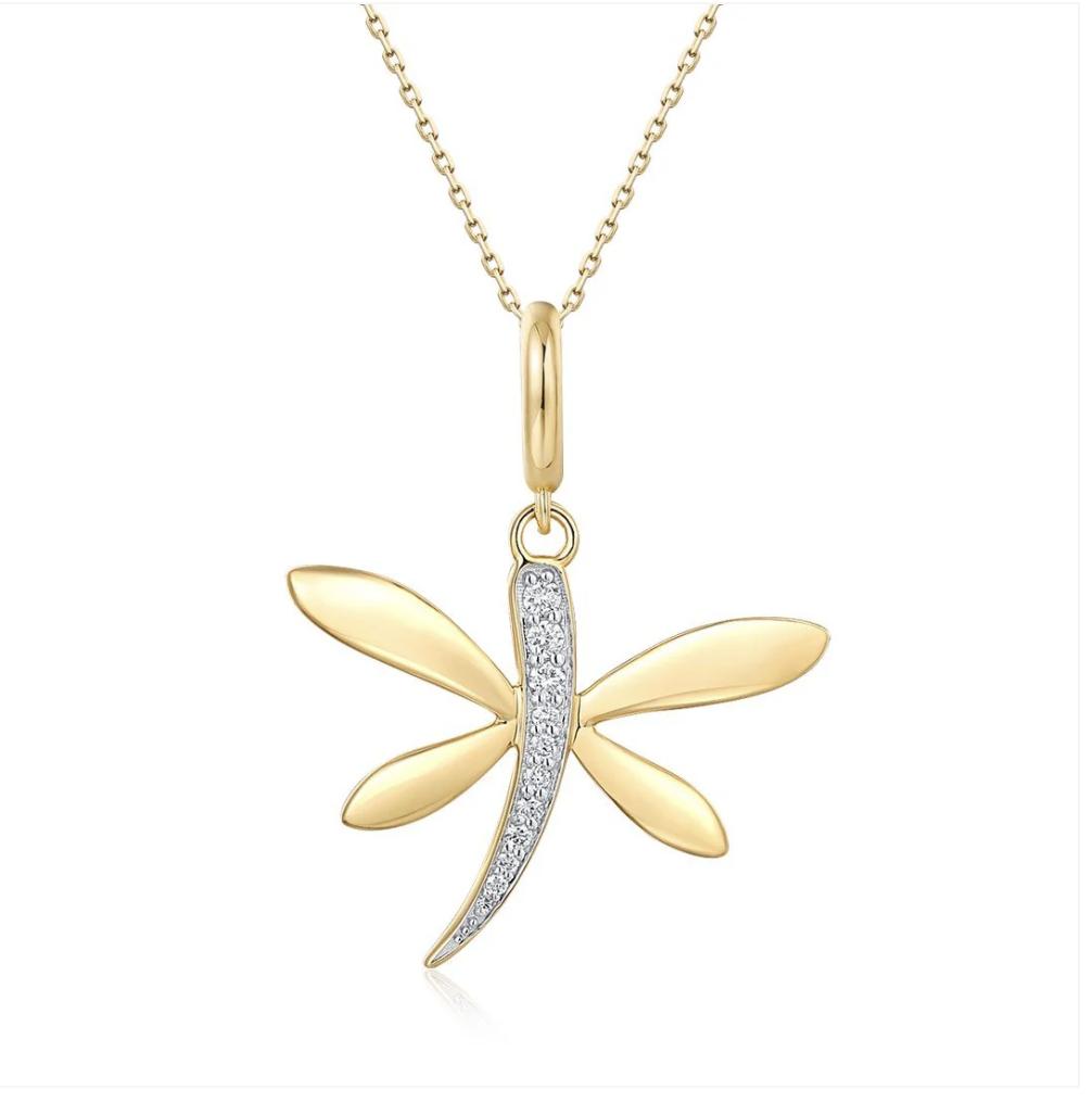 New 14k Diamond Dragonfly Charm