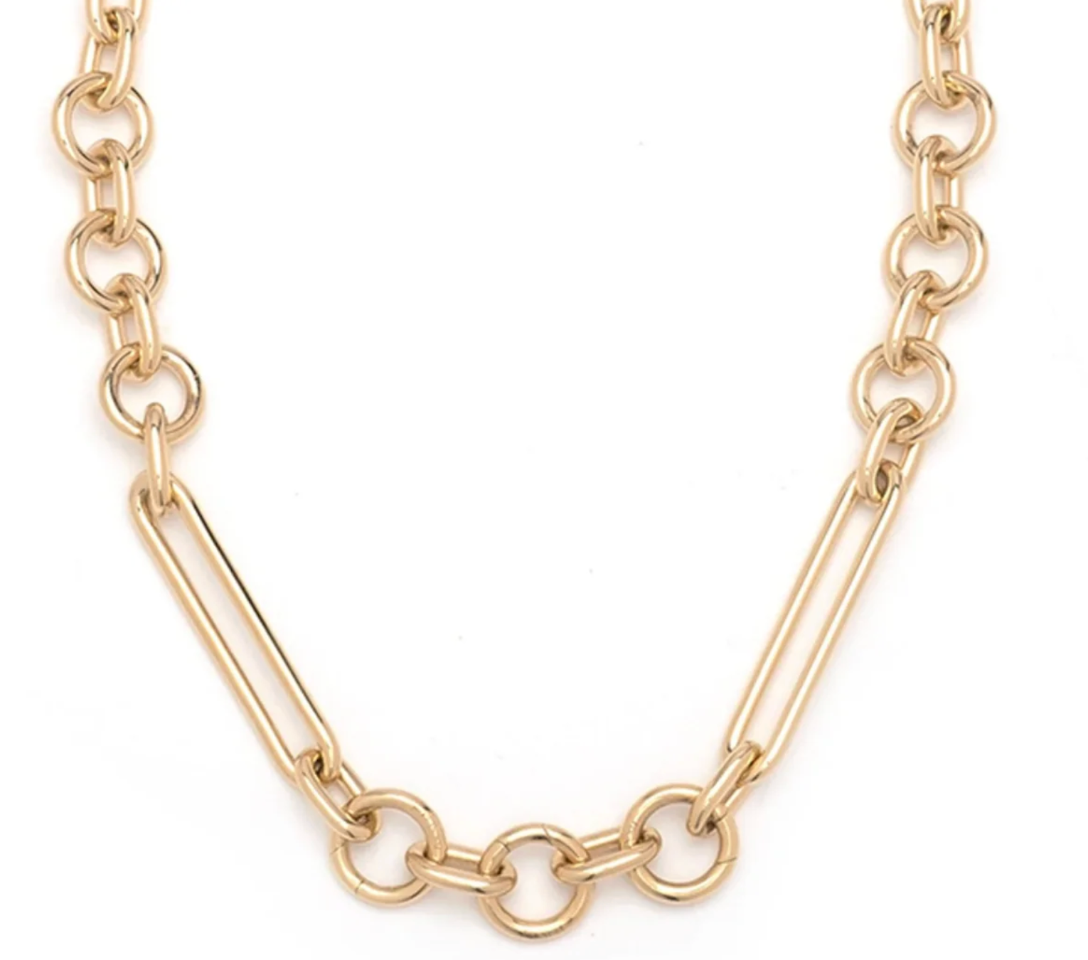 14k Yellow Gold Oversized Mixed Link Chain with Push in Circle Clasp