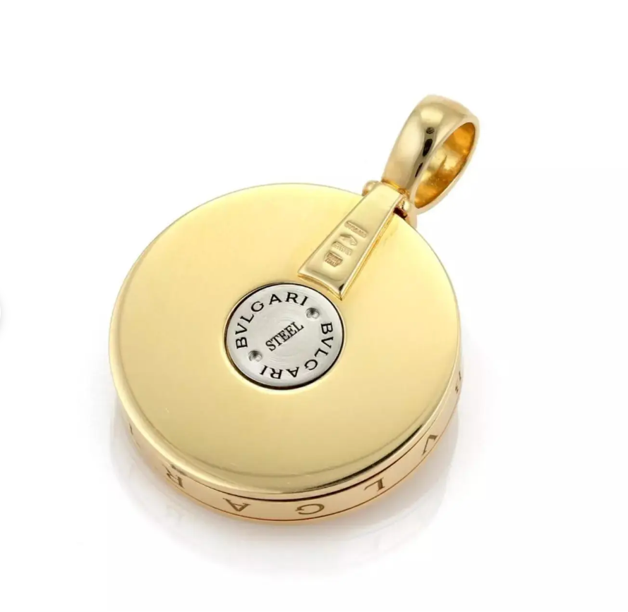 18k Gold Mother of Pearl & Steel Optical Illusion Bvlgari Round Spinner Pendant