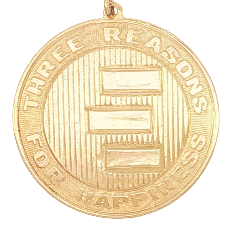 14k Yellow Gold Vintage "Three Reasons For Happiness" Engraved Medallion Charm