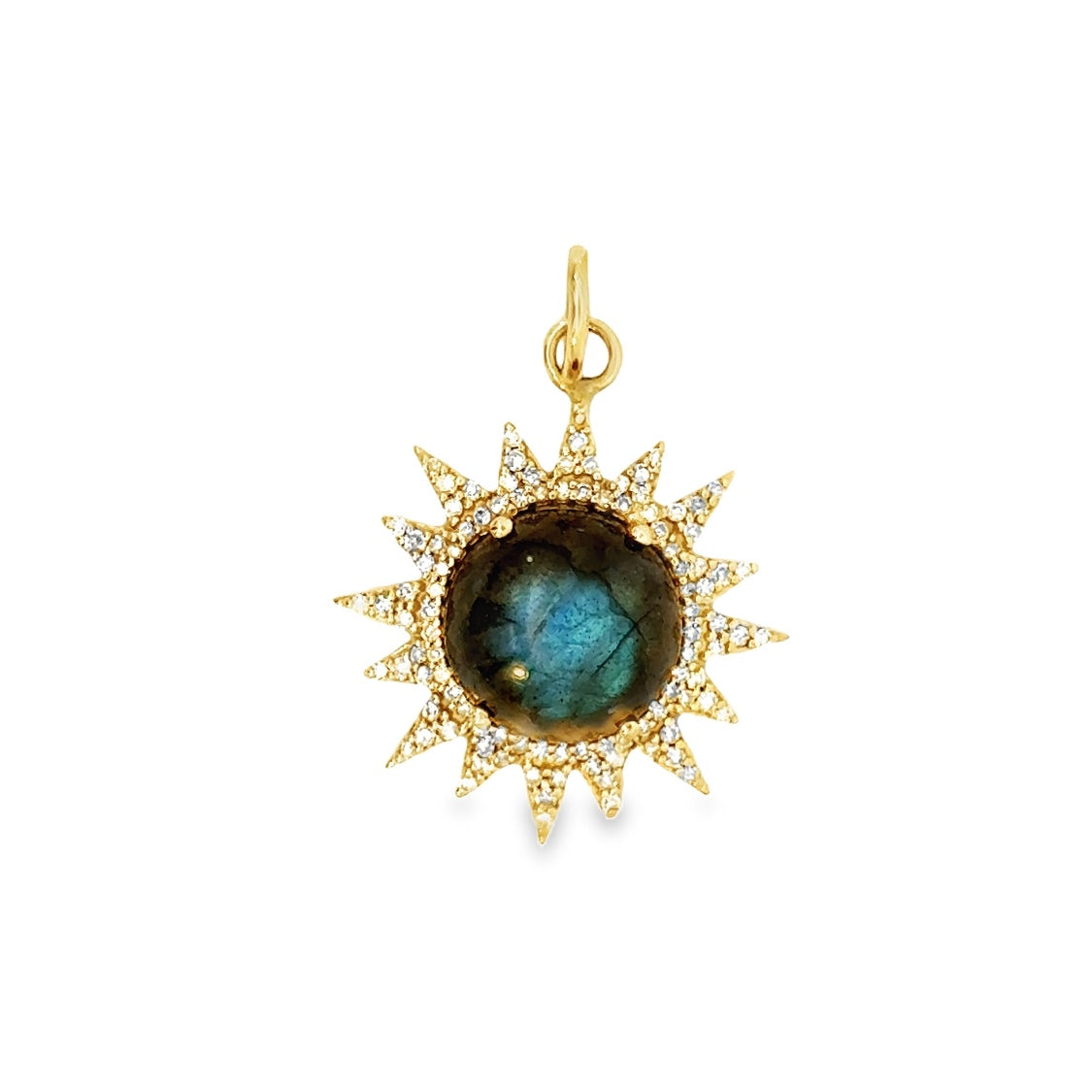 Onyx and Diamond Sun 14k Gold Charm