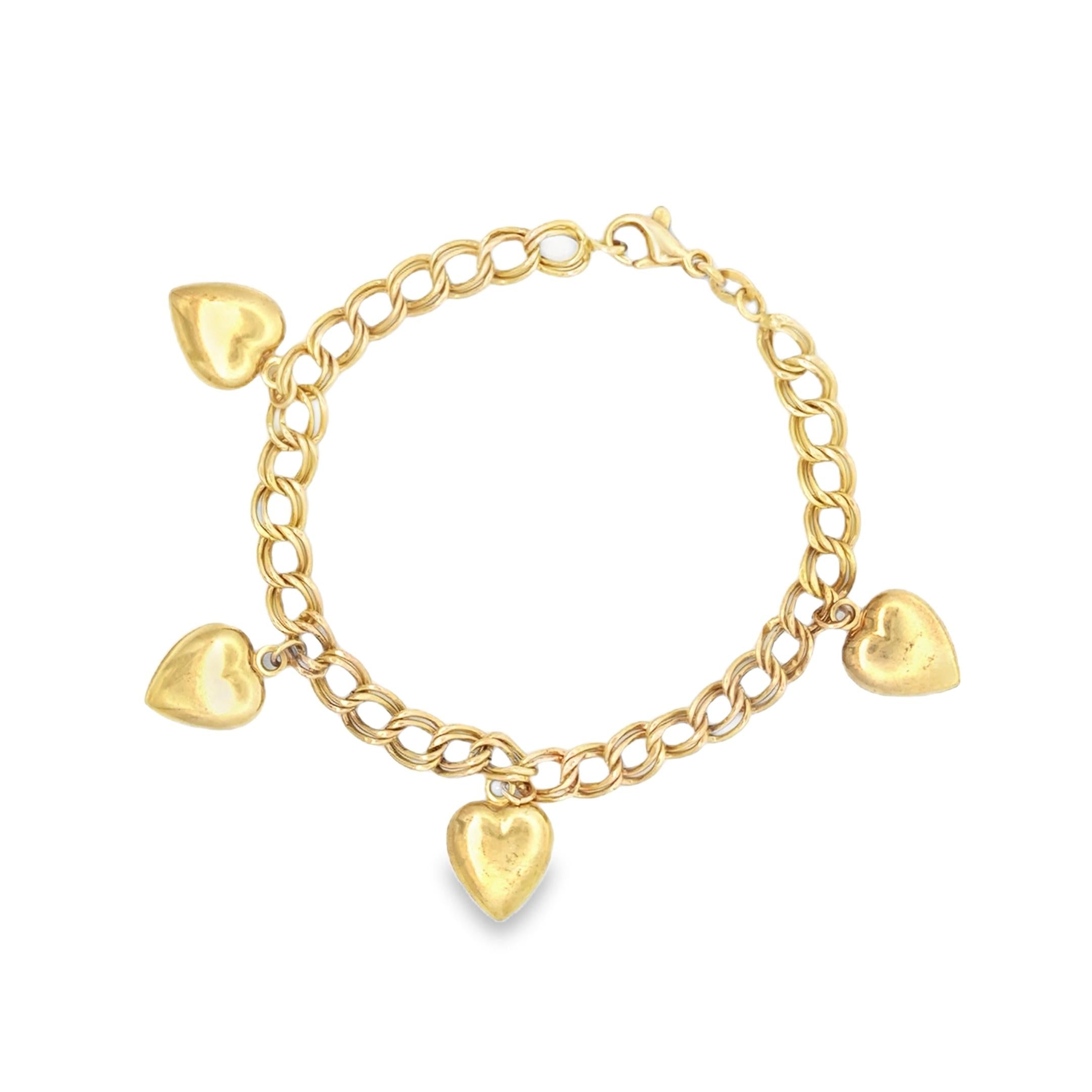 Vintage Puffy Heart 14k Gold Chain Bracelet