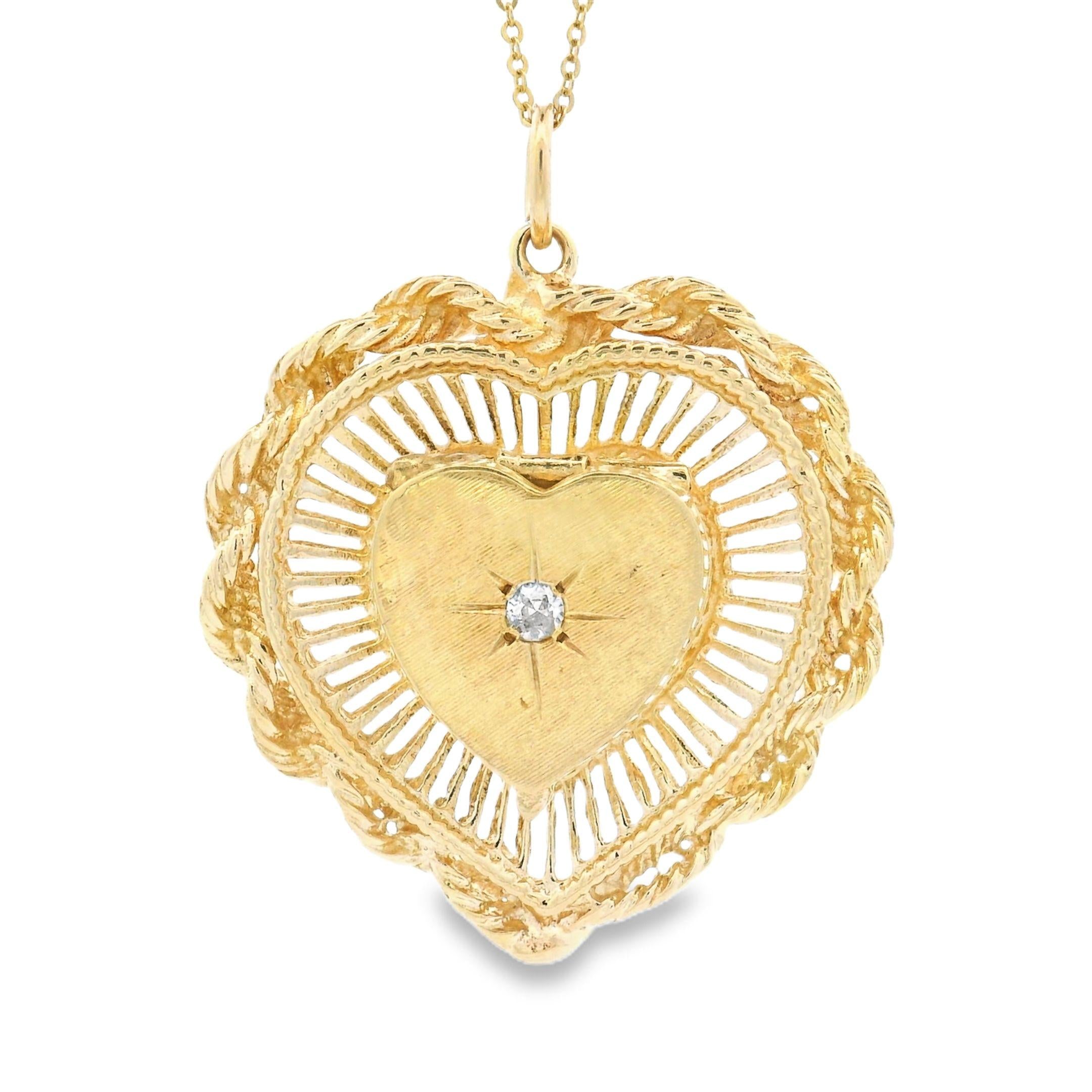 Vintage 14K Gold Diamond Heart Locket