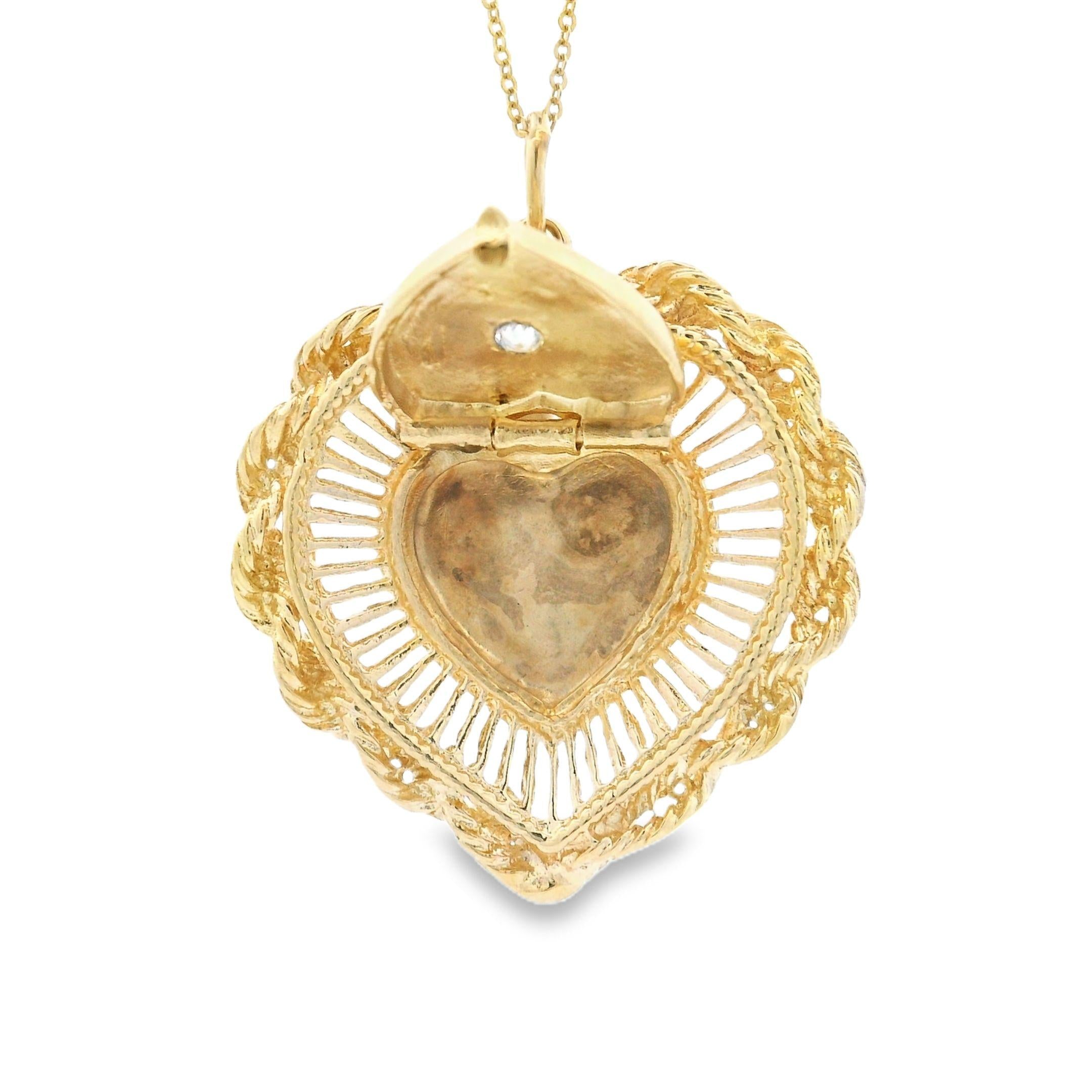 Vintage 14K Gold Diamond Heart Locket