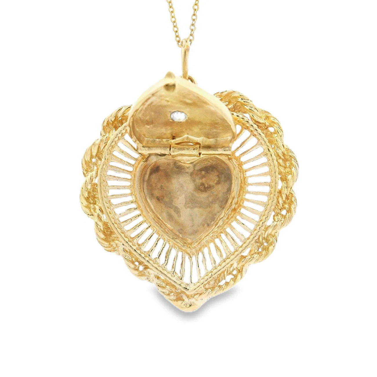 14k Yellow Gold Vintage 1950's Diamond Heart Locket Charm Pendant