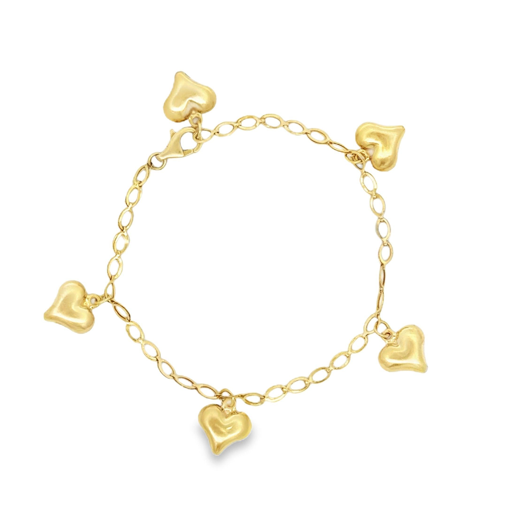 Vintage 14K Gold Heart Charm Bracelet