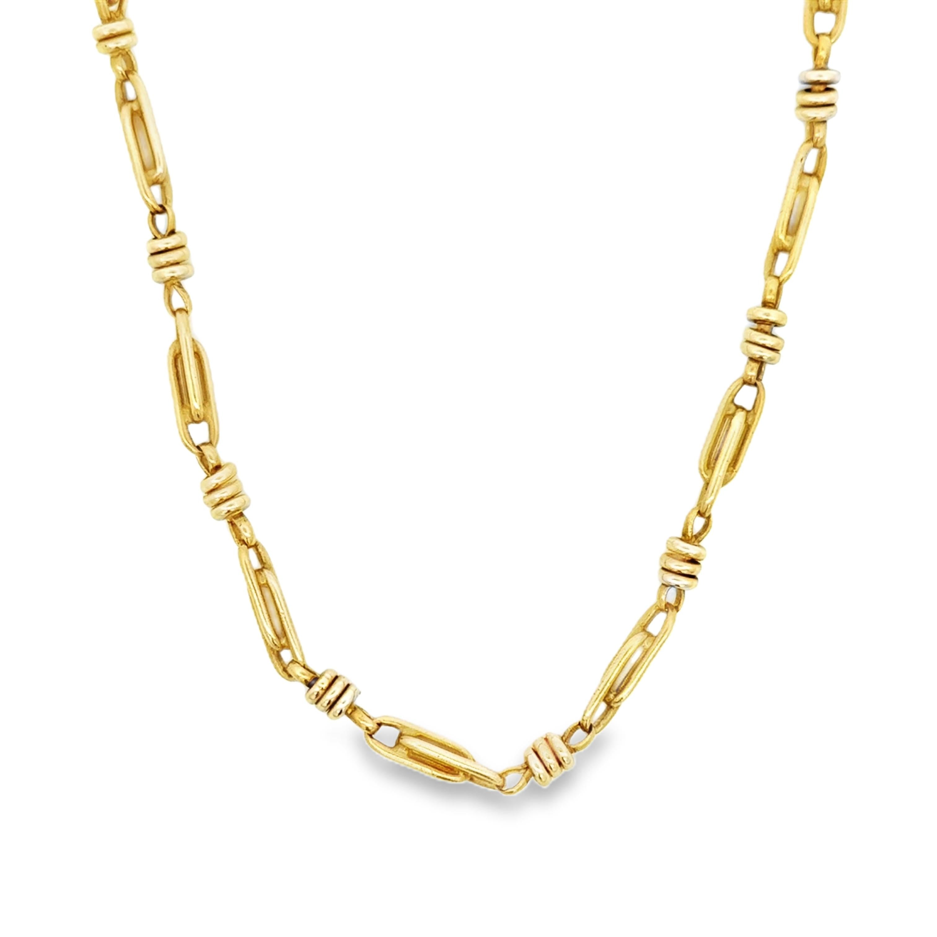 14k White and Yellow Gold Vintage Barrel Link Chain