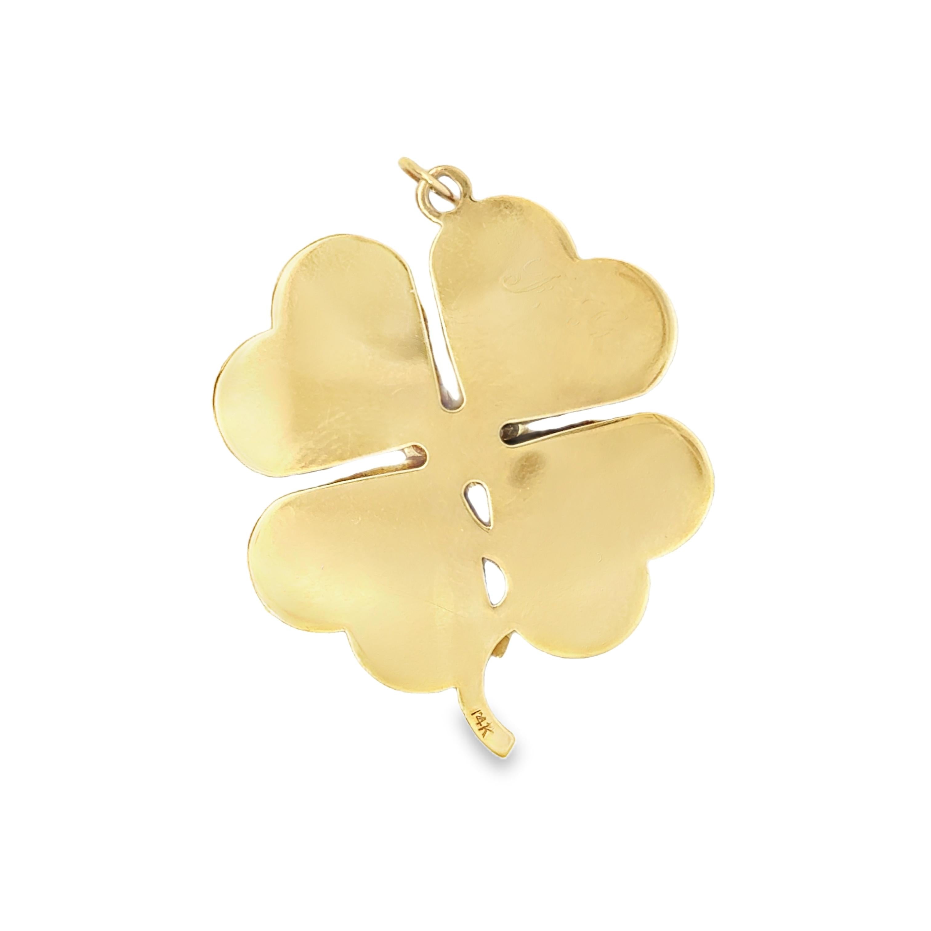 Vintage 14K Gold  Engine Turned Diamond Double Clover Charm