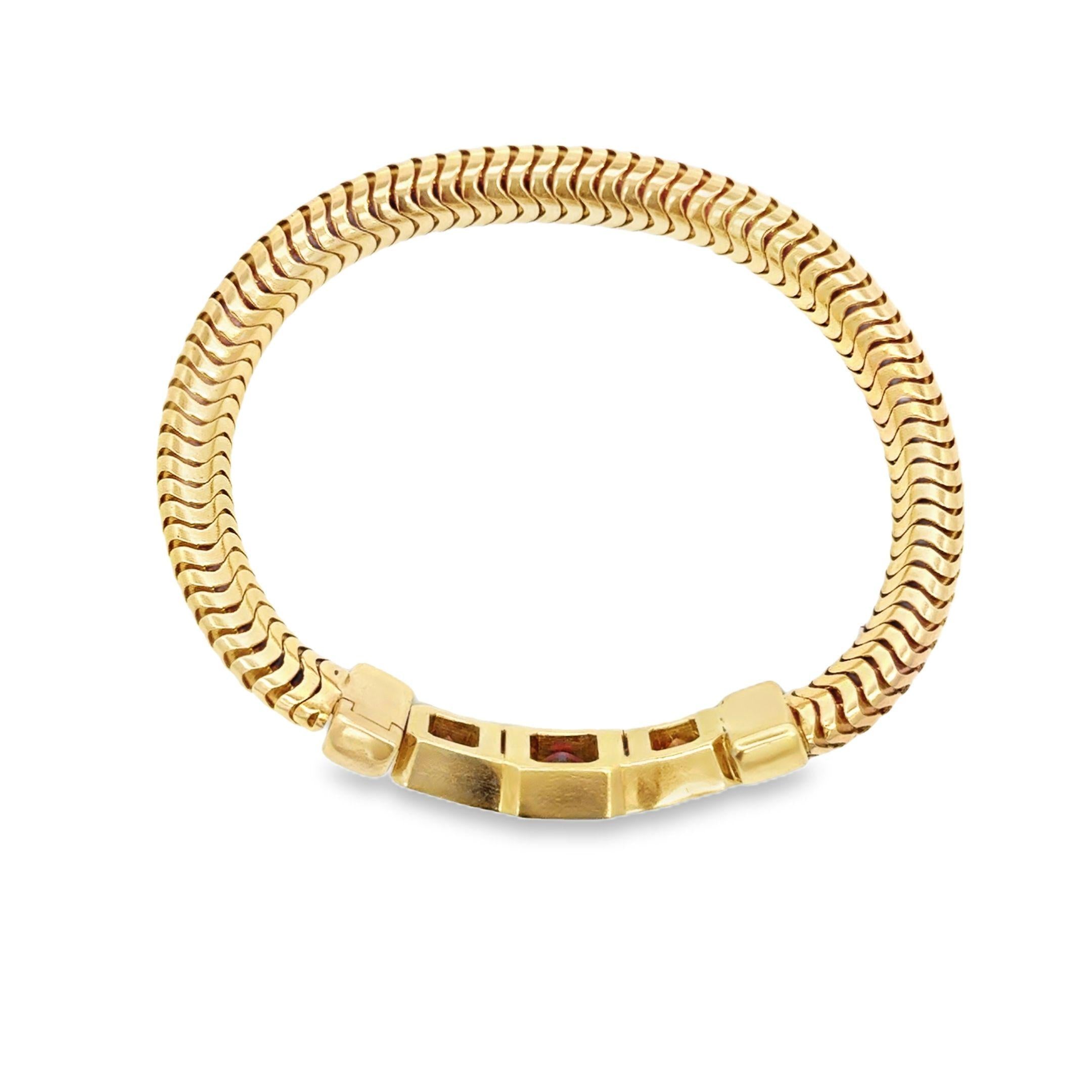 Retro 1940s 14k yellow gold vintage tubogas bracelet with ~4.00 ct garnet and diamond accents
