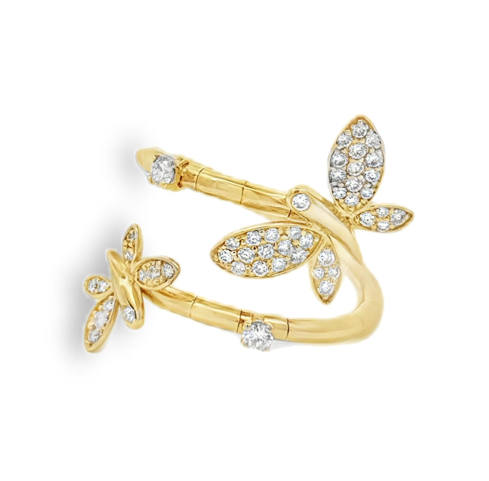 14k Yellow Gold Diamond Butterfly Stacking Ring
