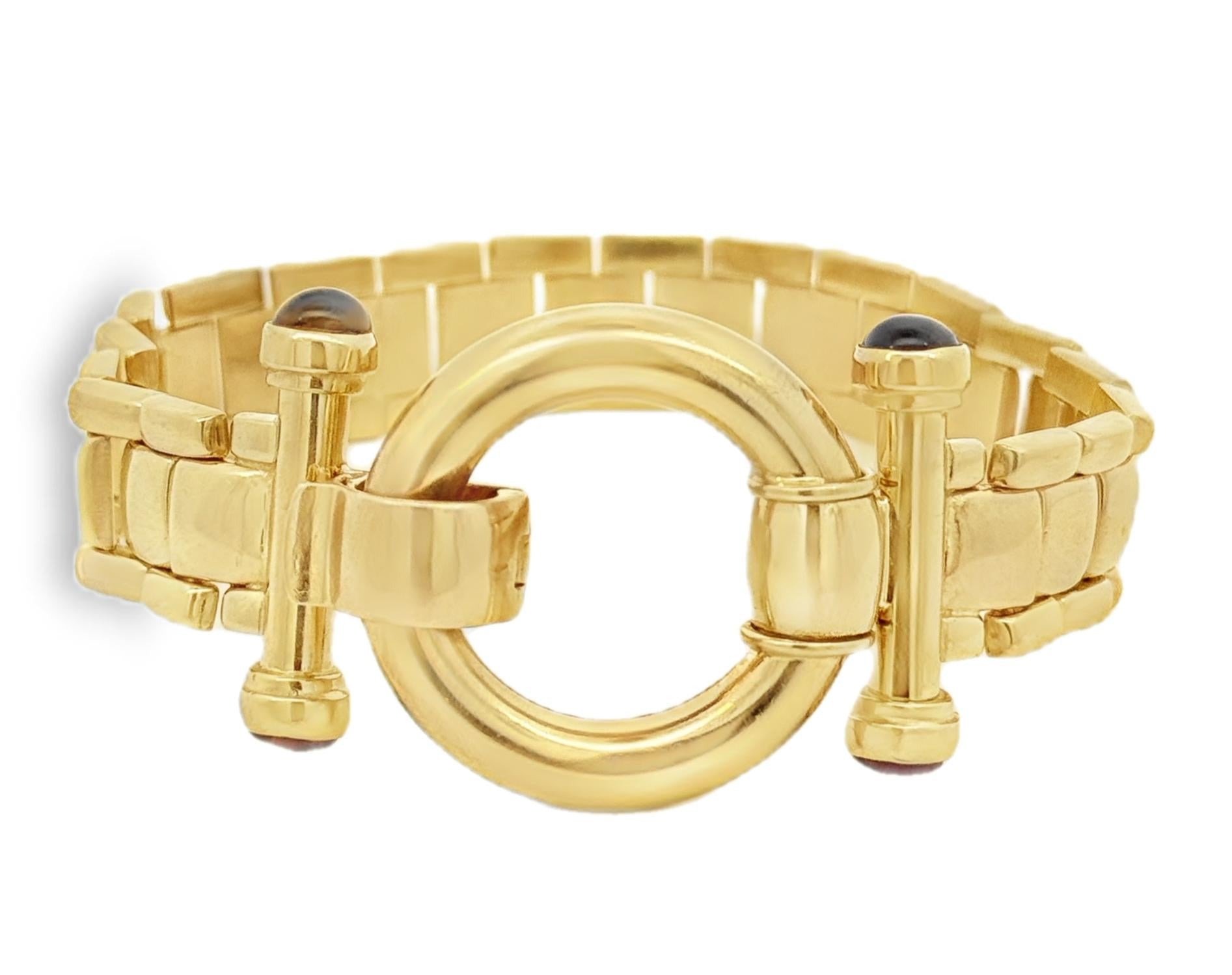 14k Yellow Gold 1980s Vintage Italian Rubelite Circle Clasp Bracelet