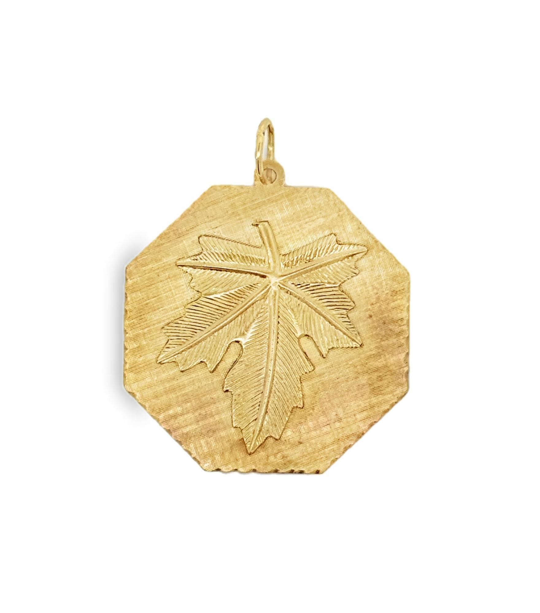 14K Yellow Gold Vintage Deborah Tree of Life Maple Leaf Charm