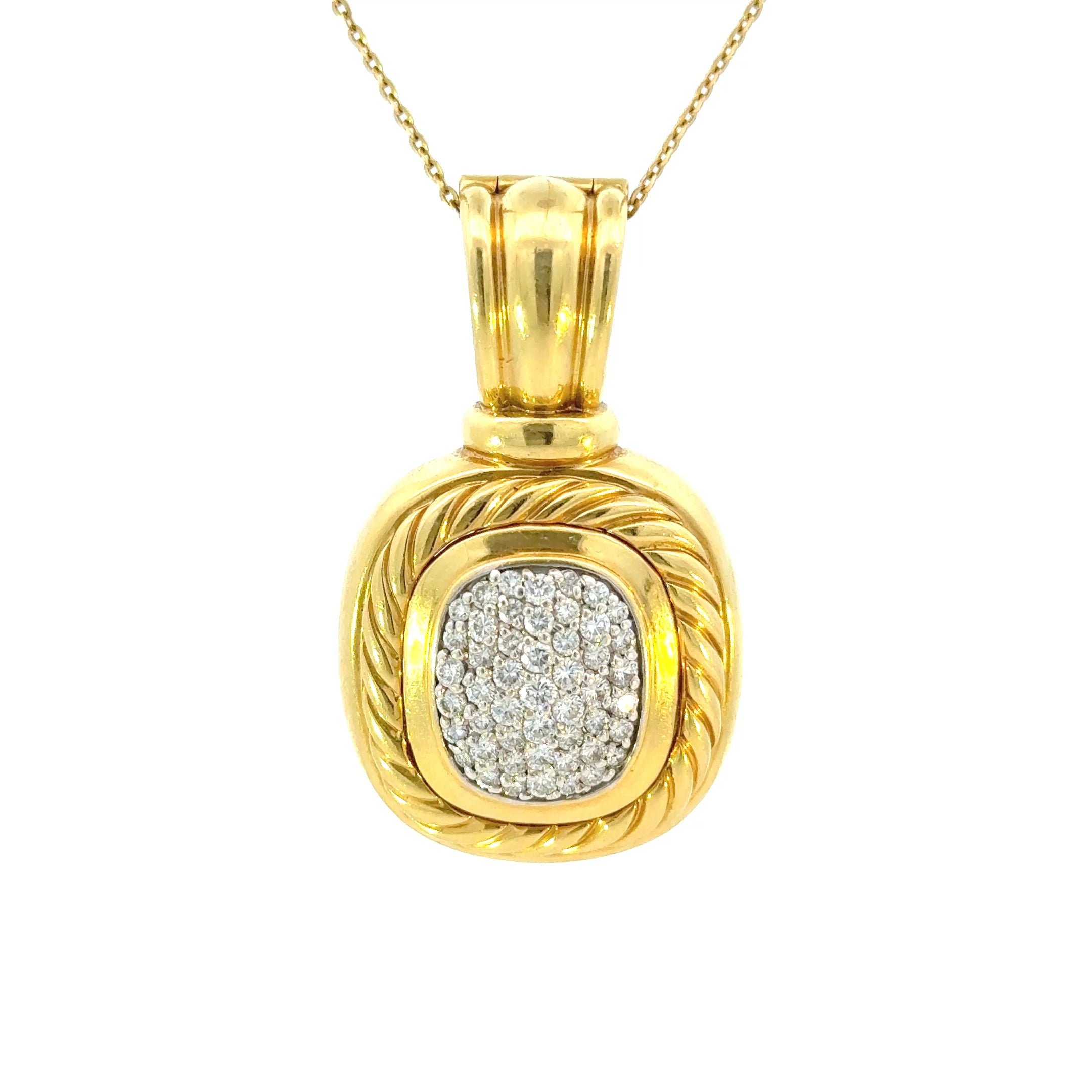 18K Yellow Gold Vintage Pave Diamond David Yurman Cable Albion Pendant