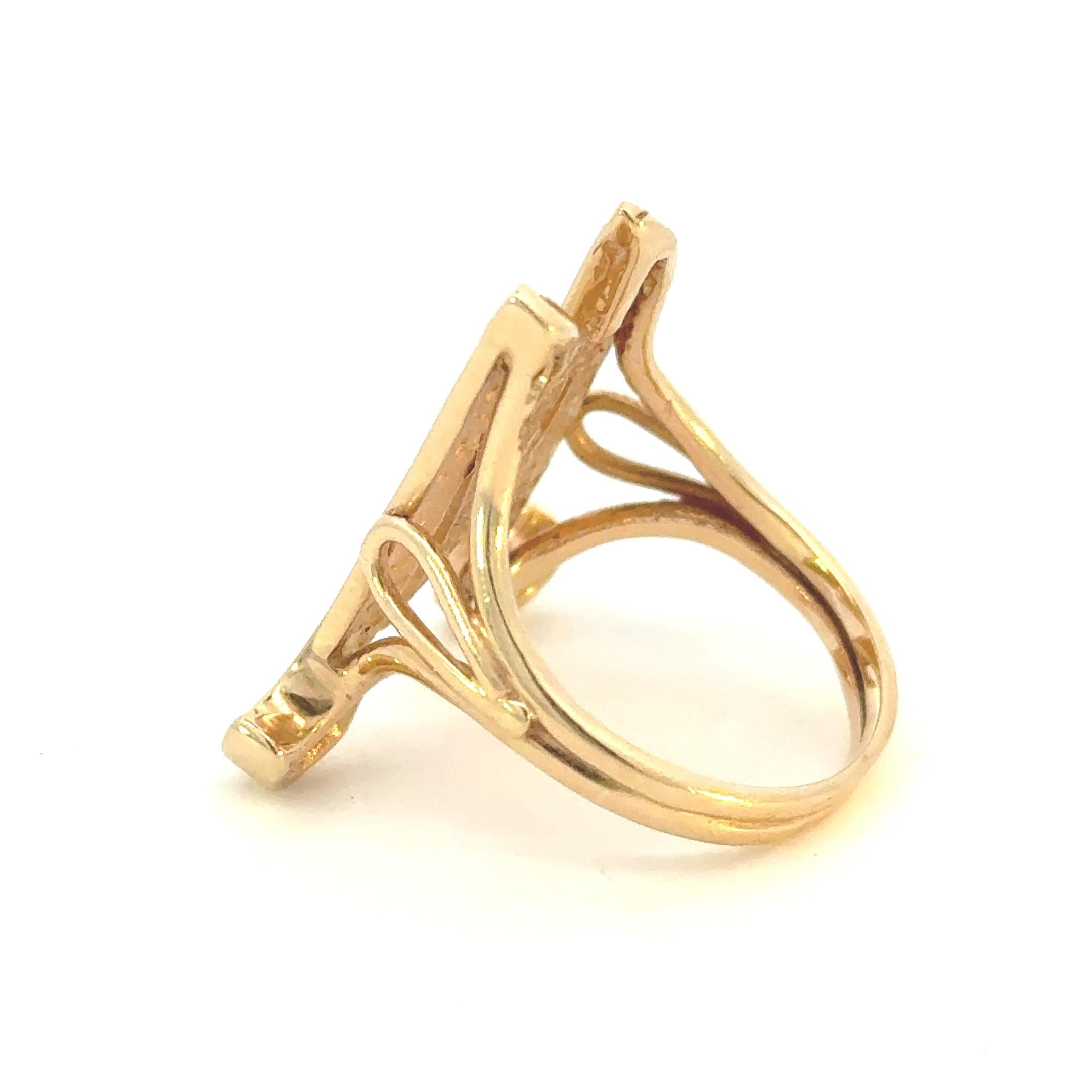 14K Yellow Gold Vintage Diamond "M" Ring