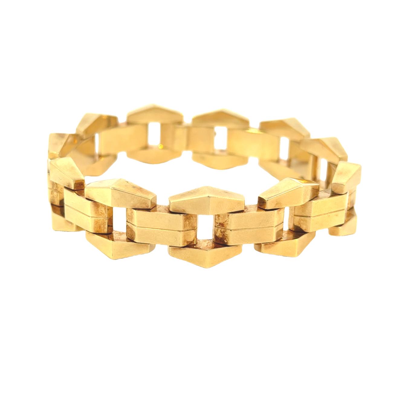 14k Yellow Gold 1970s Vintage Link Bracelet with geometric textured links