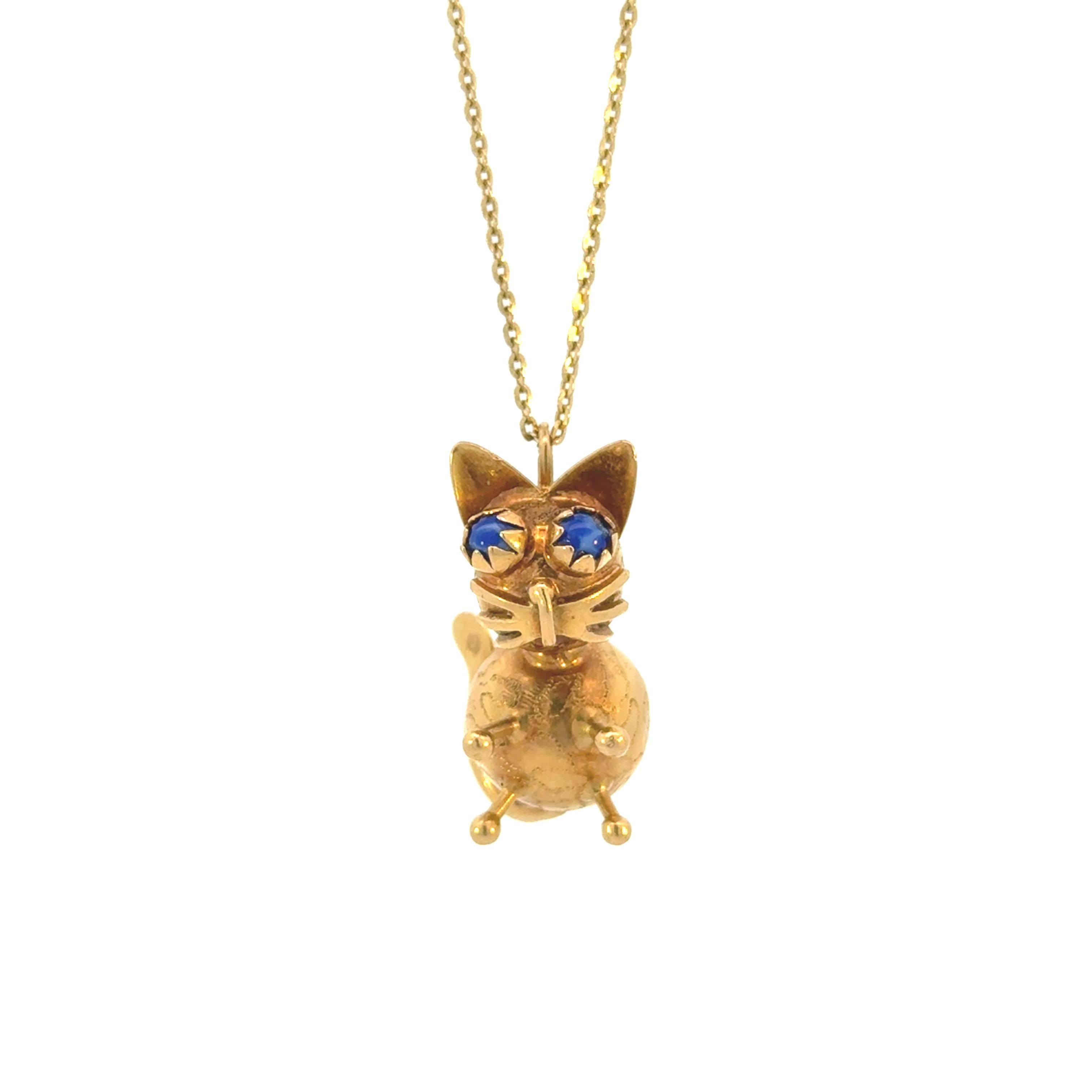 18K Yellow Gold Vintage Cat Charm