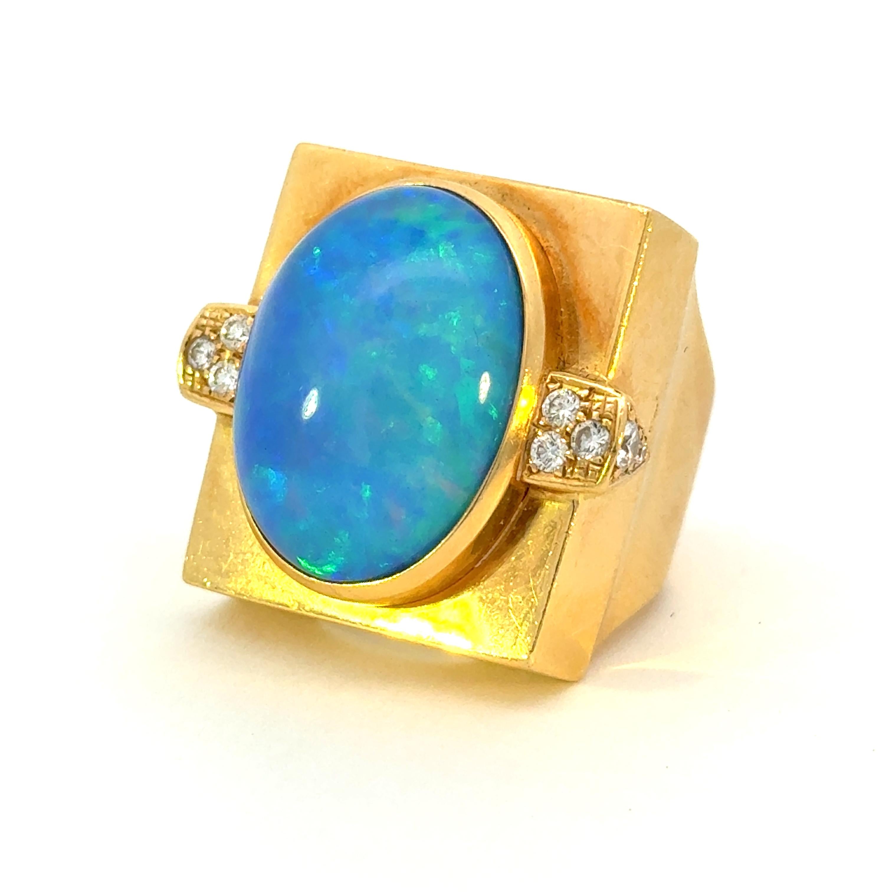 18K Yellow Gold Opal and Diamond Vintage Ring - NEEDS PRICE