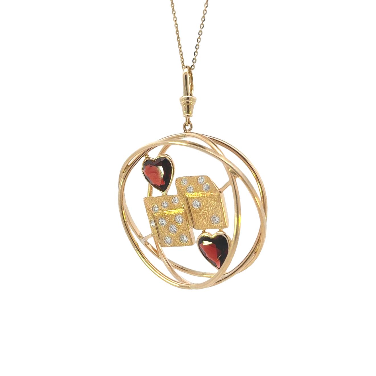 14k Yellow Gold Vintage Ruser Garnet and Diamond Charm