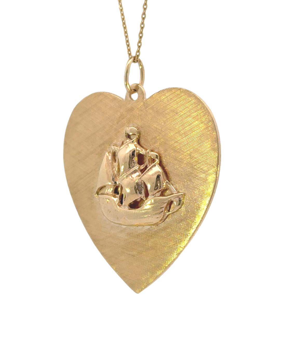 14k Yellow Gold Vintage Sail Boat Heart Charm