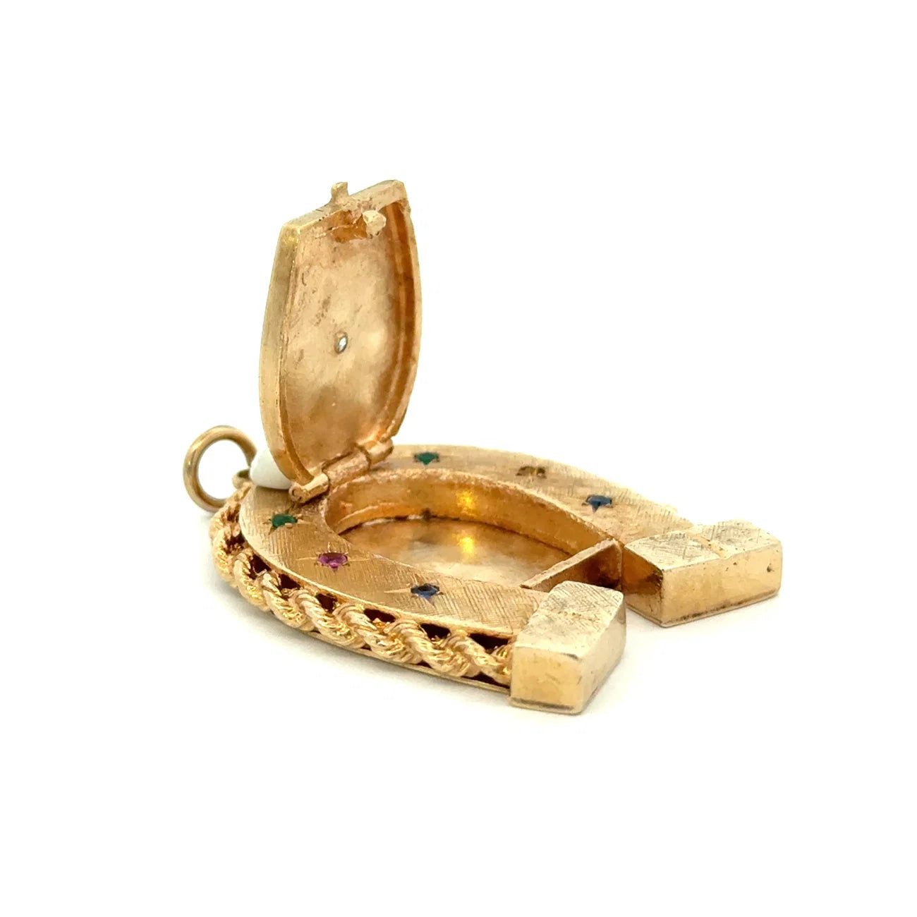 14 Karat Yellow Gold 1960s Vintage Gem-Set Horseshoe Locket