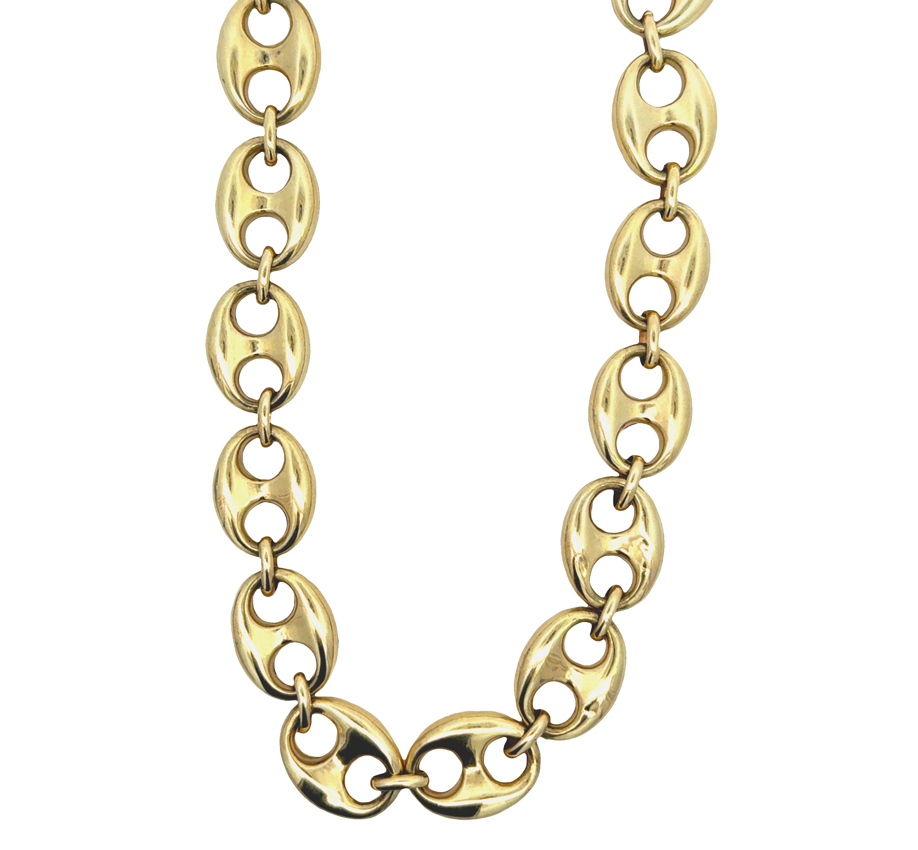 10k Yellow Gold Vintage Puff Mariner Link Necklace
