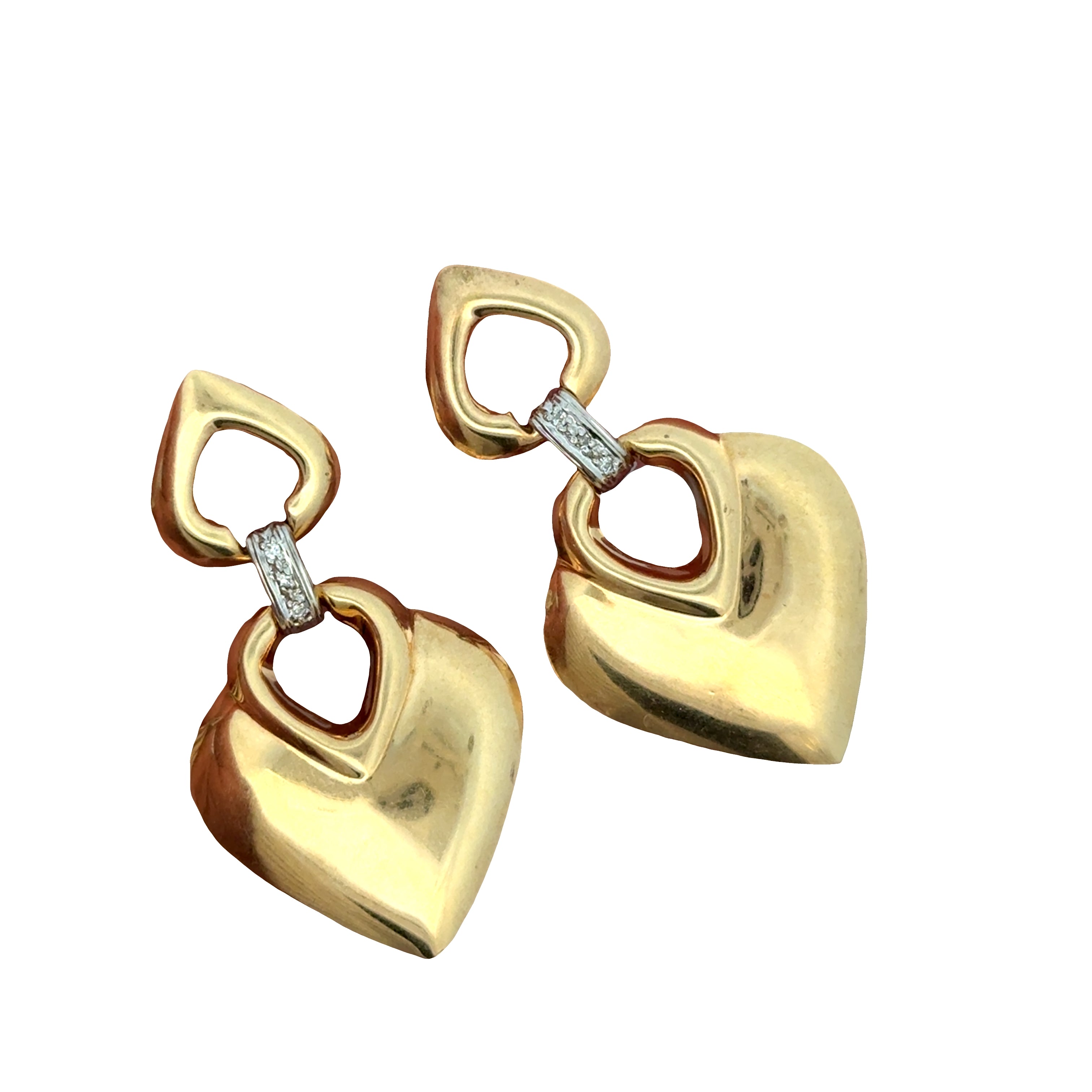 14k Yellow Gold Vintage Drop Heart Diamond Earrings