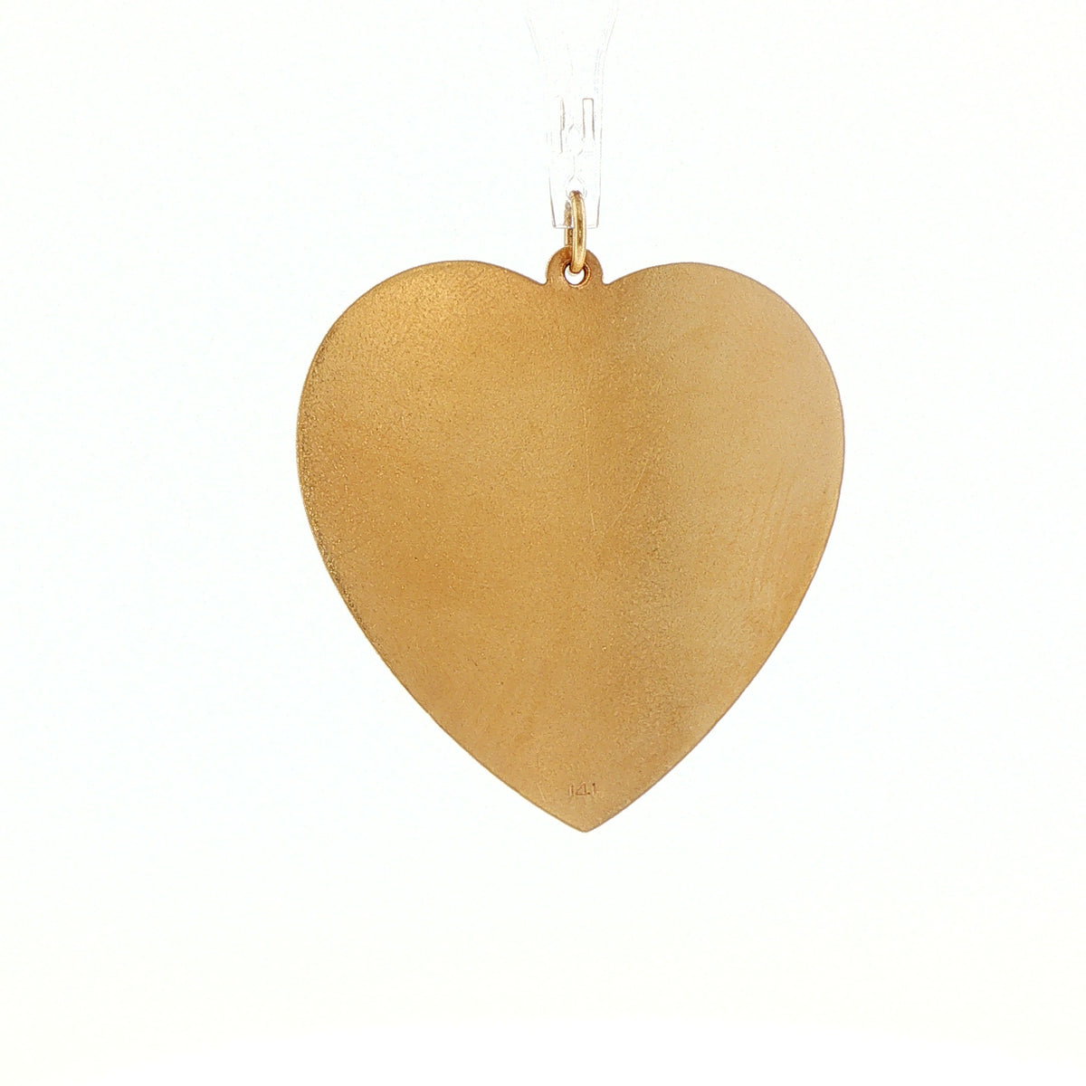 1950s 14 karat yellow gold engine-turned heart pendant, polished plain reverse, back view