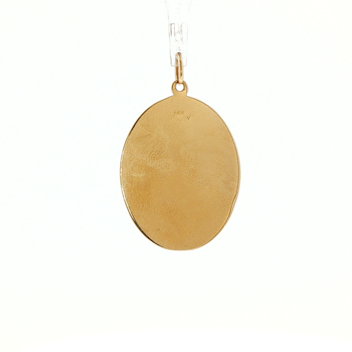 1960s 14 karat yellow gold crown charm pendant, polished plain reverse, back view
