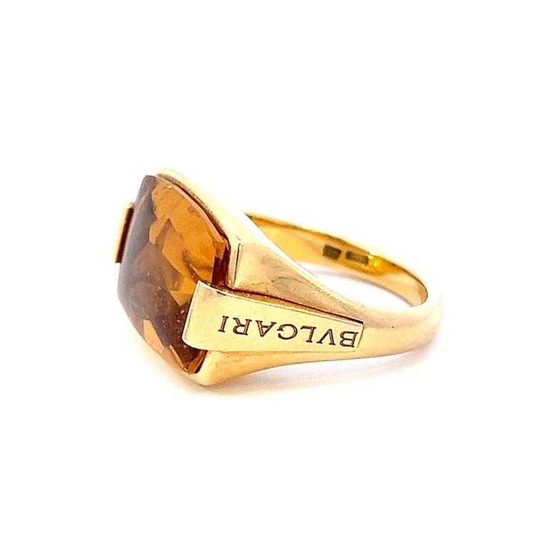 Vintage Citrine Signed Bvlgari Metropolis 18k Gold Ring